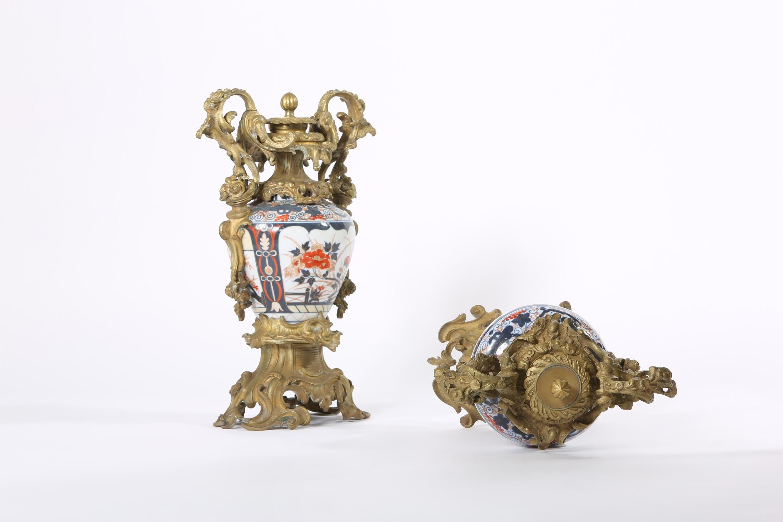 19th Century Pair / Gilt Bronze Mounted Imari Porcelain Vases For Sale 5