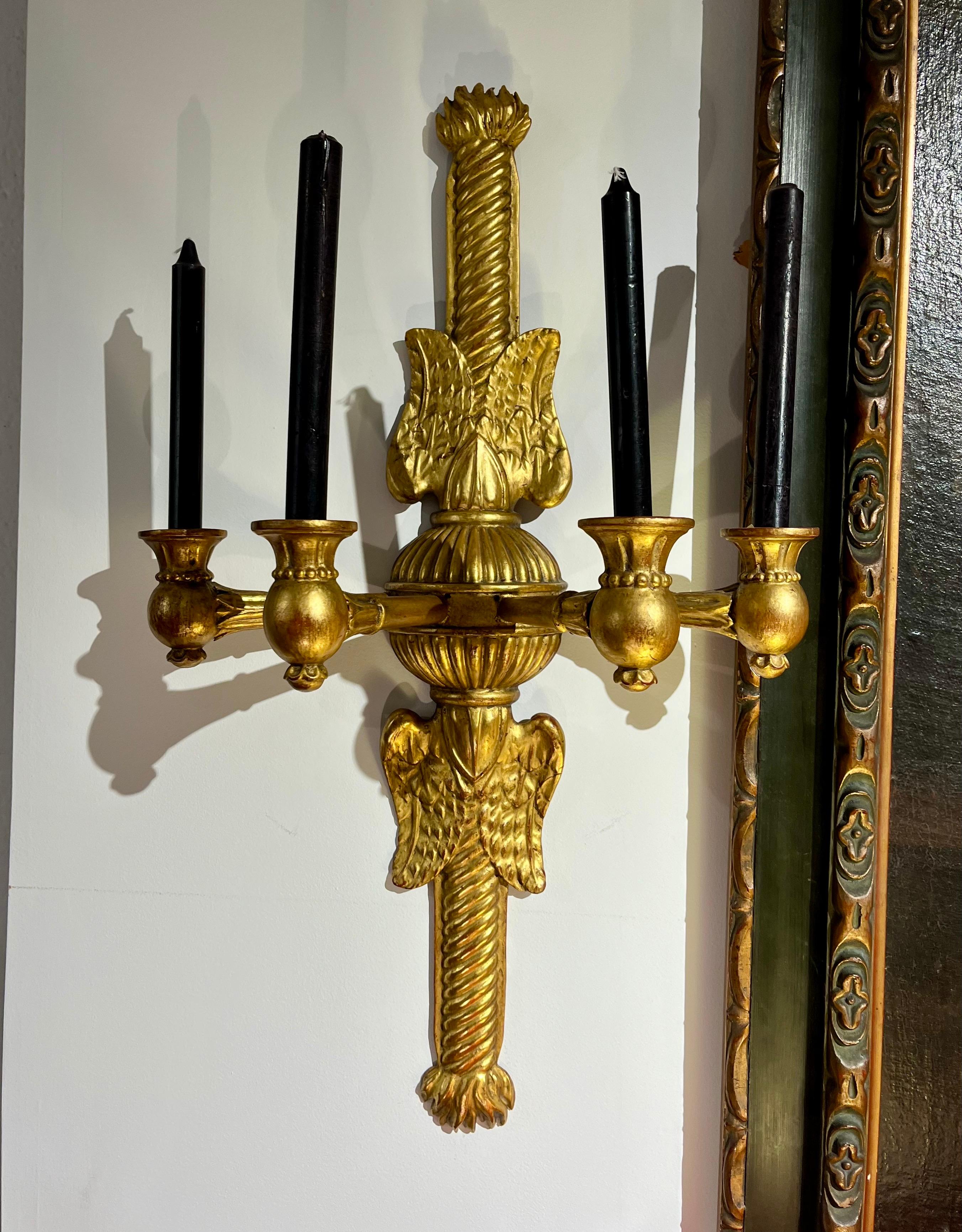 Paire d'appliques Empire du 19e siècle en Wood Wood doré en vente 4