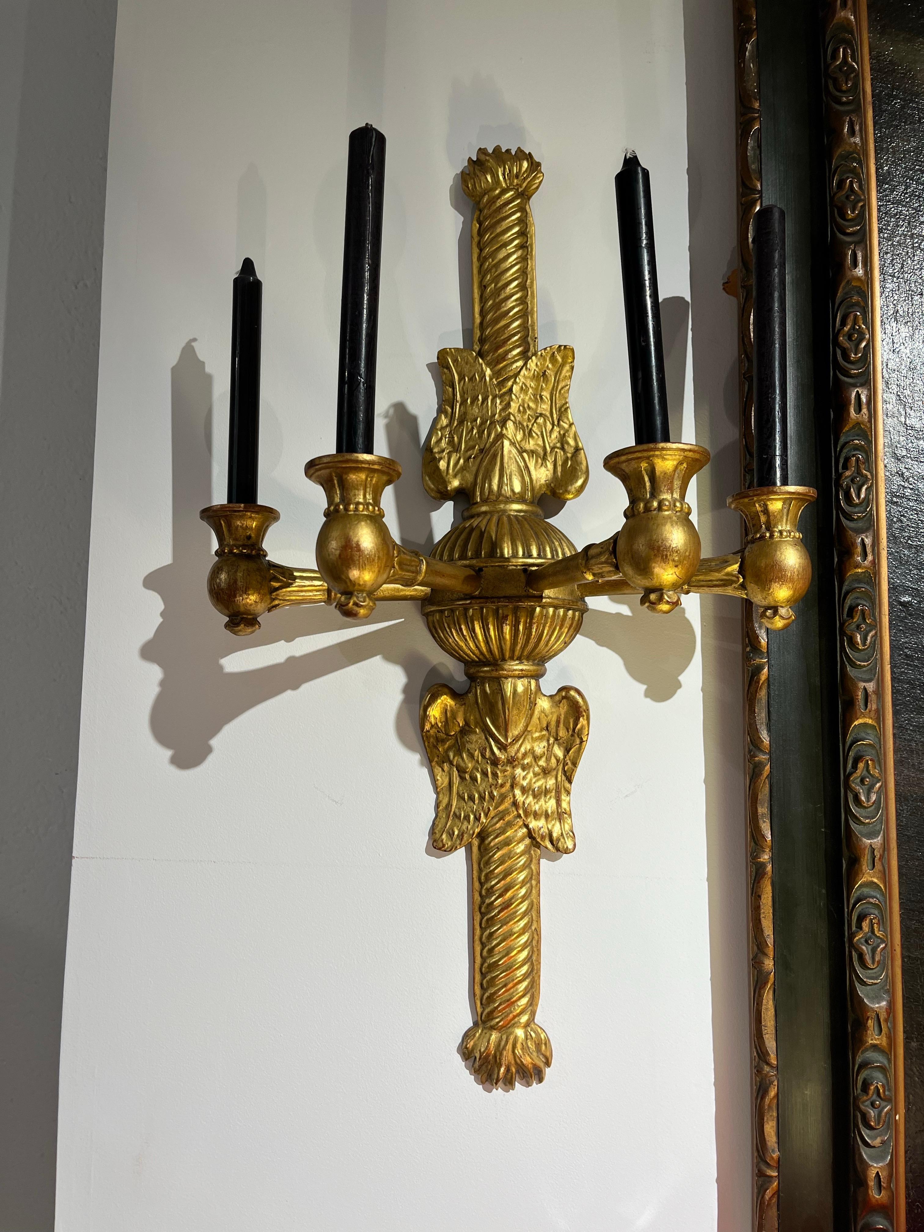Paire d'appliques Empire du 19e siècle en Wood Wood doré en vente 5