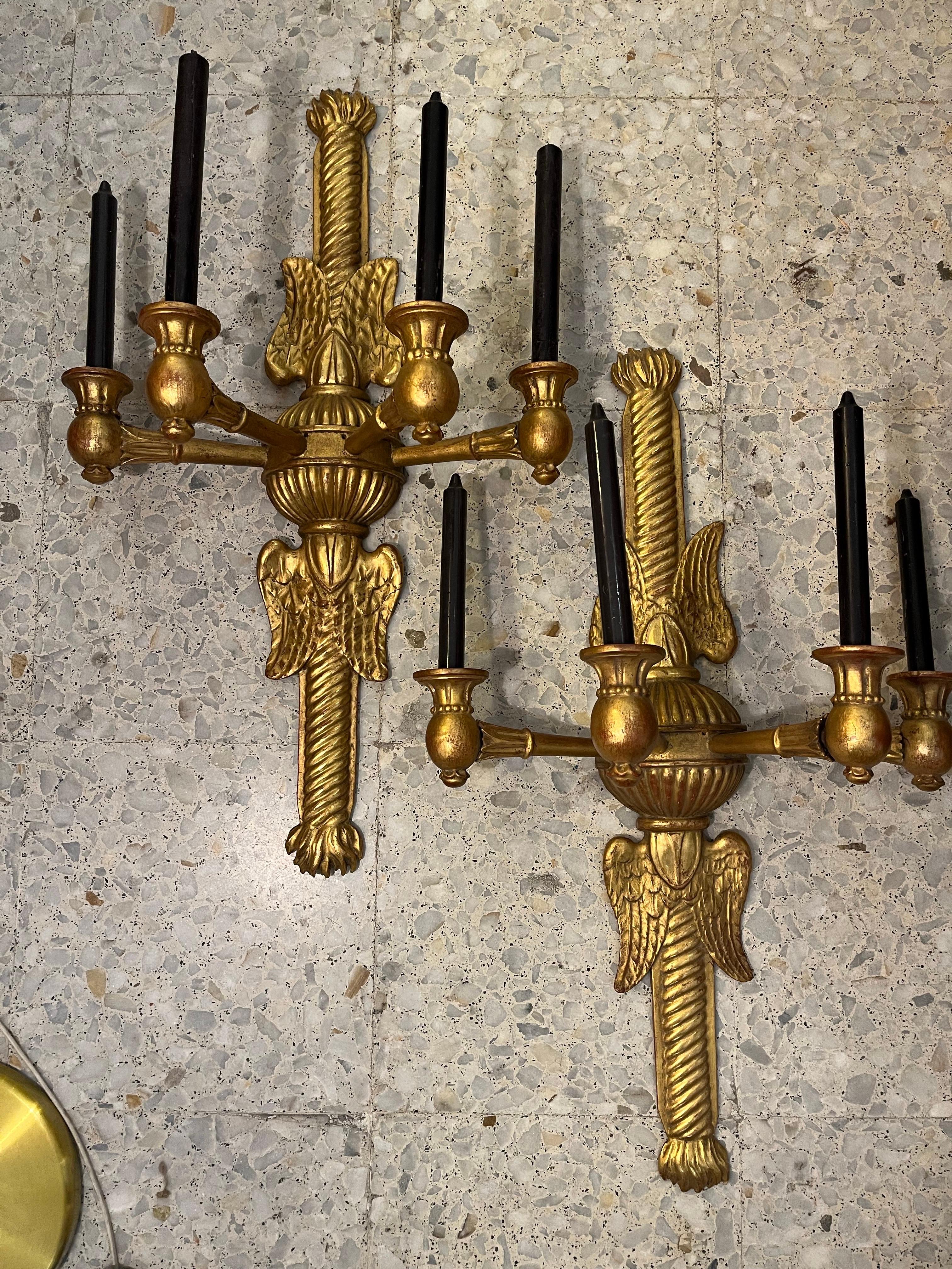 Paire d'appliques Empire du 19e siècle en Wood Wood doré en vente 6