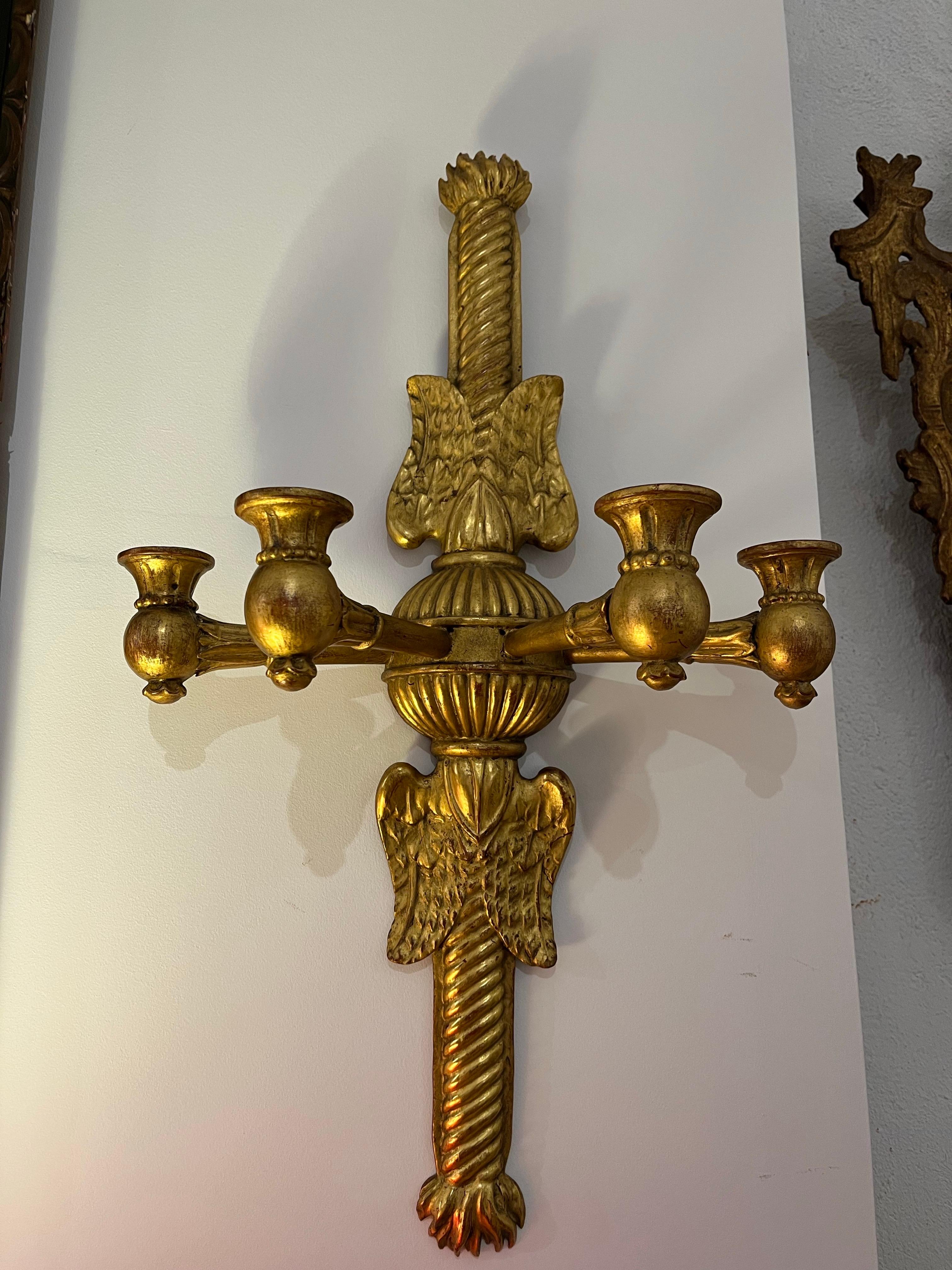 Paire d'appliques Empire du 19e siècle en Wood Wood doré en vente 7