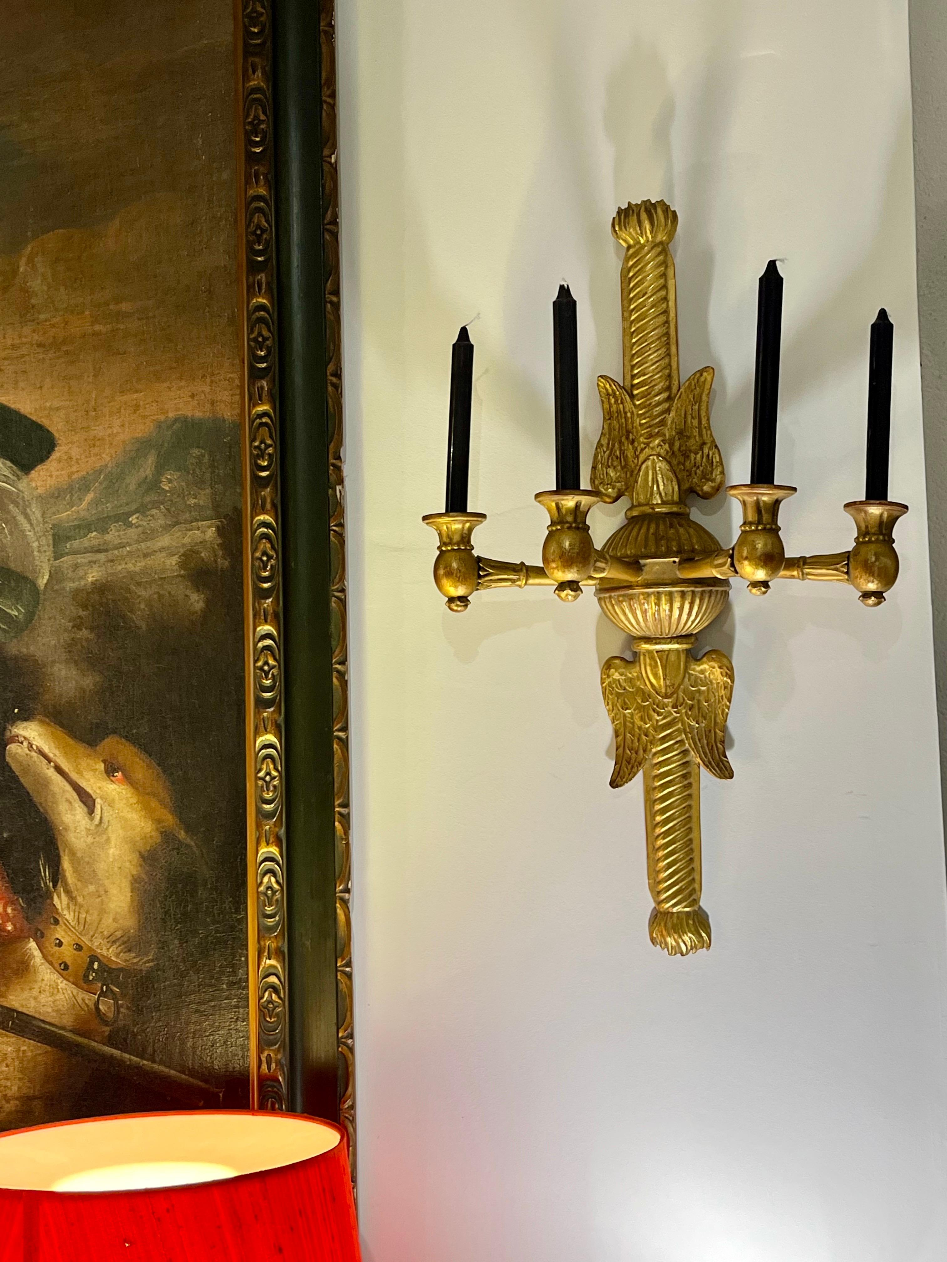 Paire d'appliques Empire du 19e siècle en Wood Wood doré en vente 9