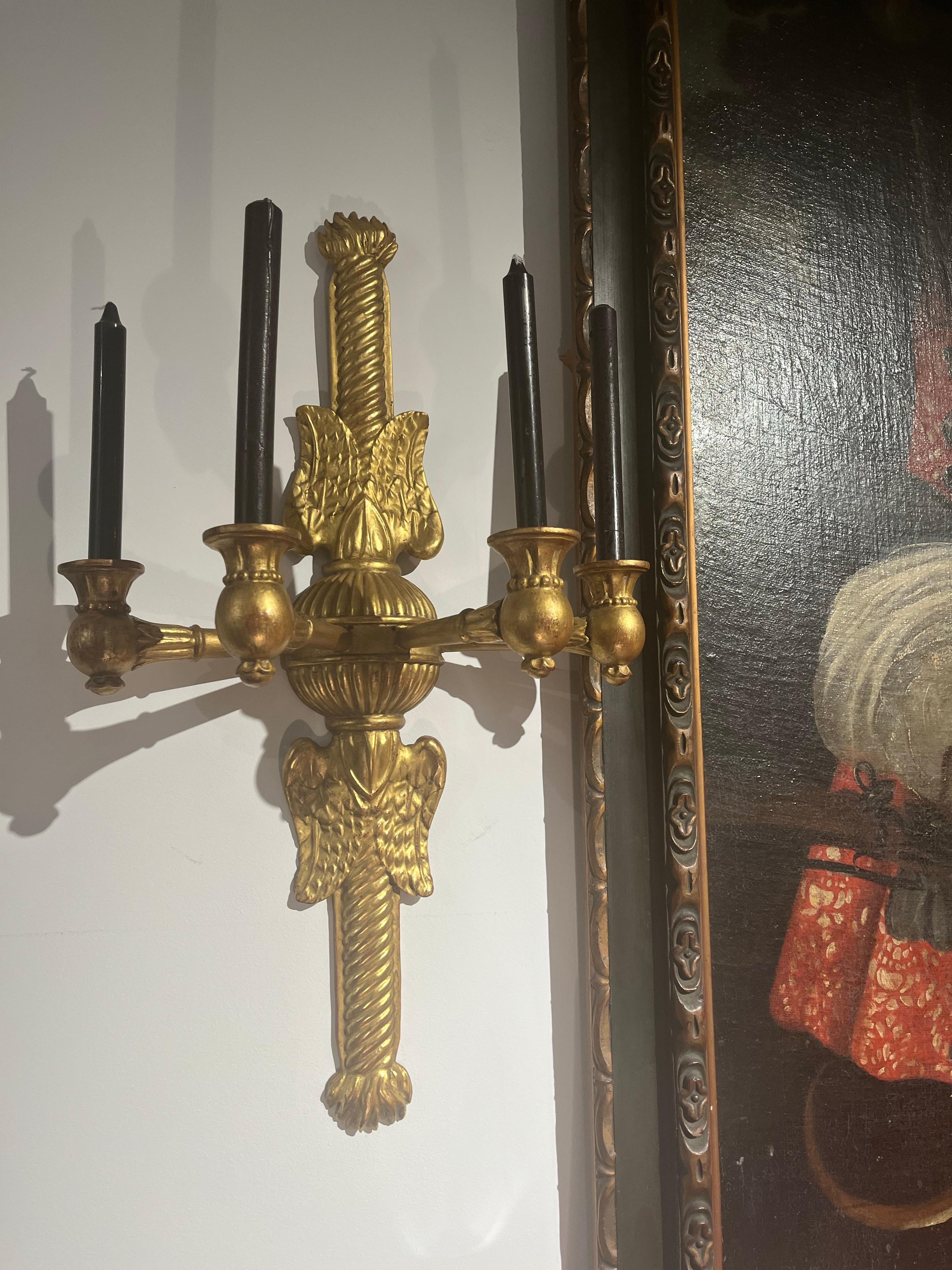 Paire d'appliques Empire du 19e siècle en Wood Wood doré en vente 12
