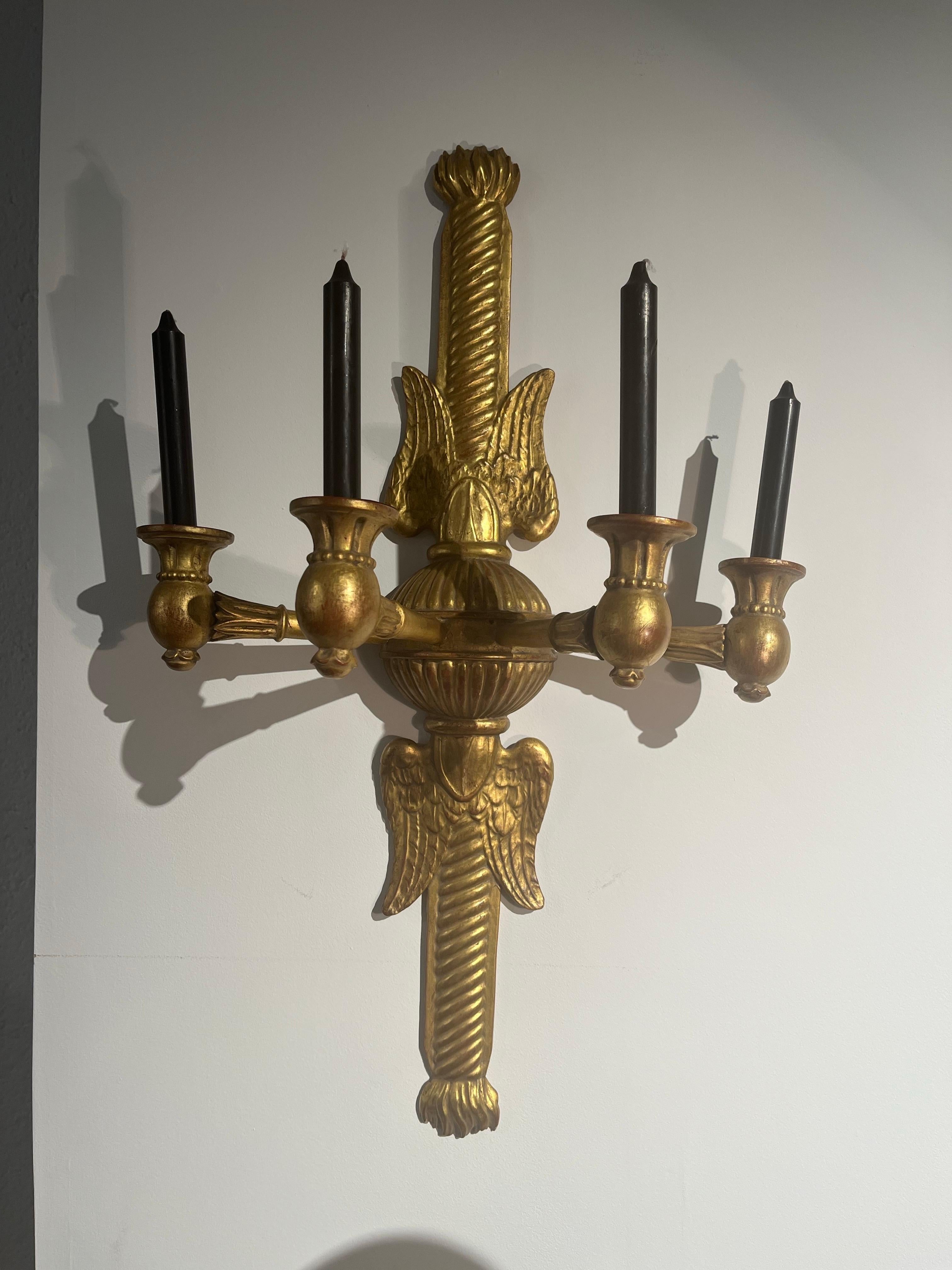 Paire d'appliques Empire du 19e siècle en Wood Wood doré en vente 13