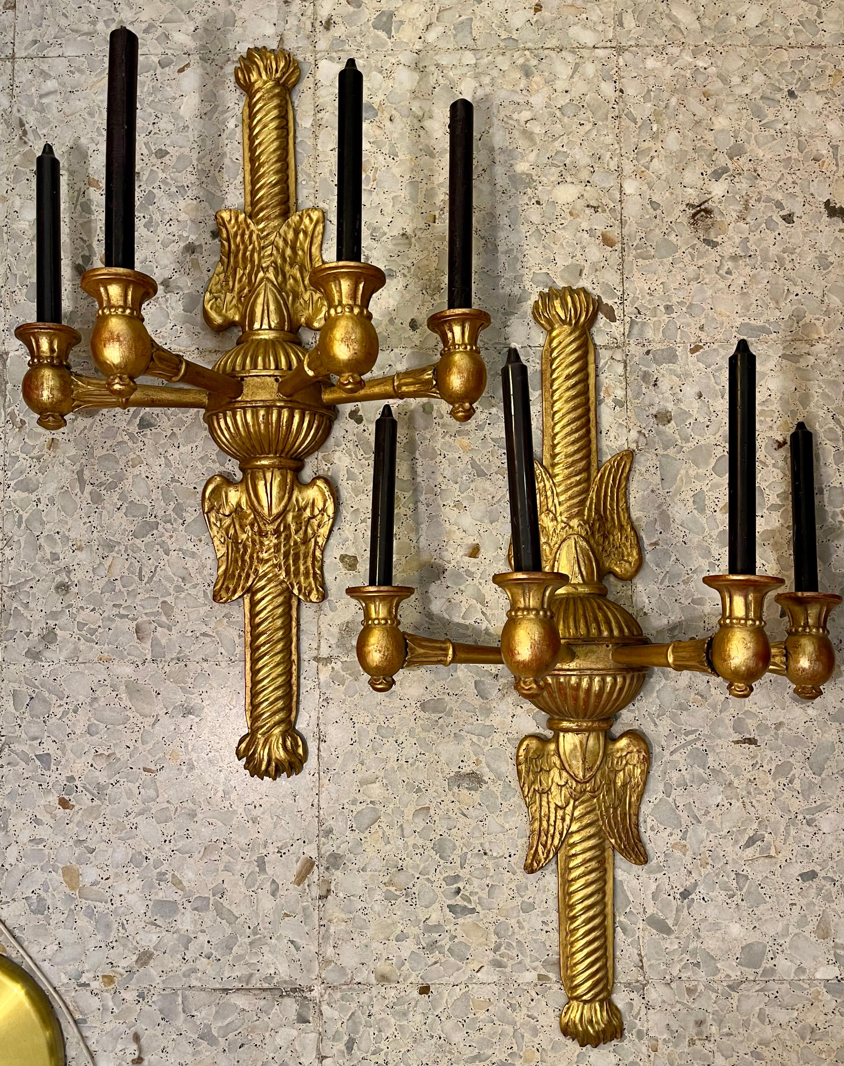 Début du XIXe siècle Paire d'appliques Empire du 19e siècle en Wood Wood doré en vente