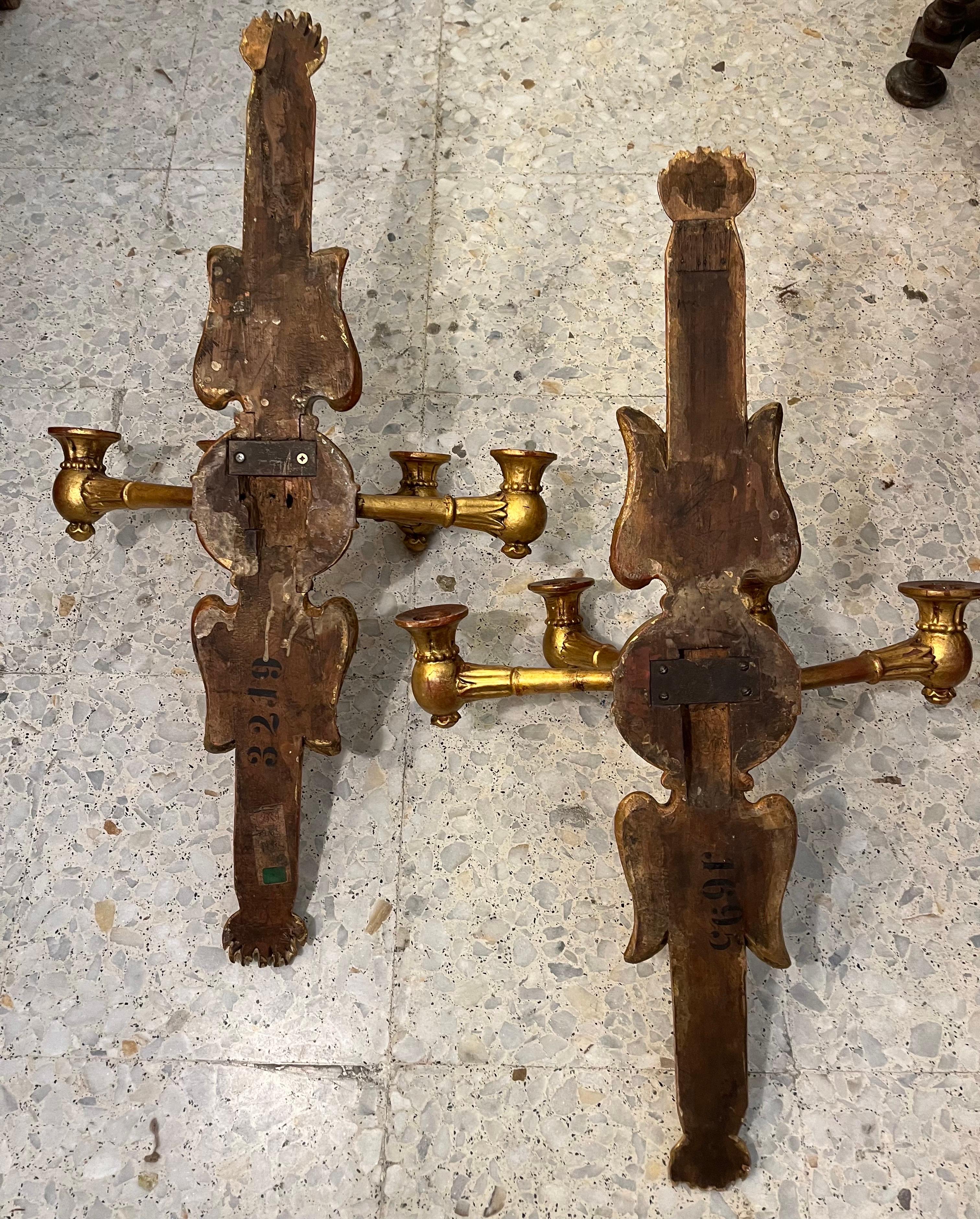 Bois Paire d'appliques Empire du 19e siècle en Wood Wood doré en vente