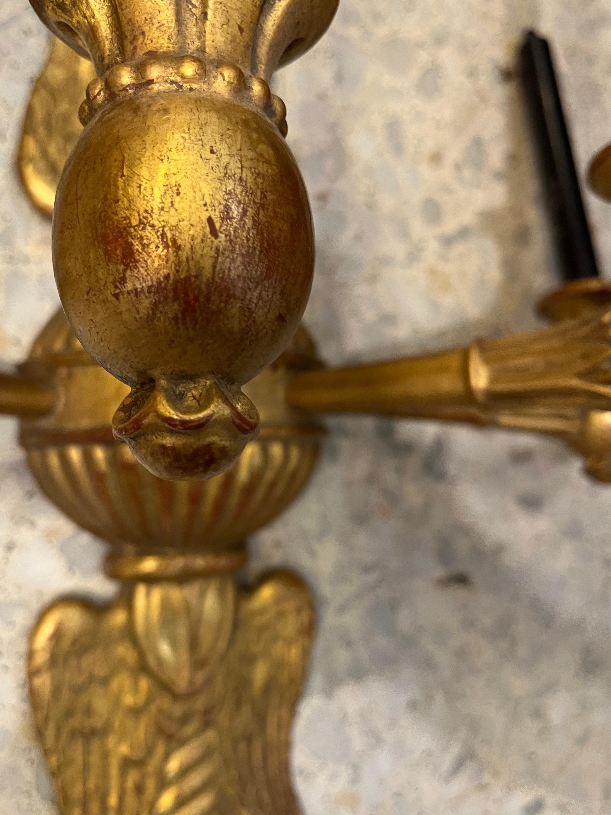 Paire d'appliques Empire du 19e siècle en Wood Wood doré en vente 2