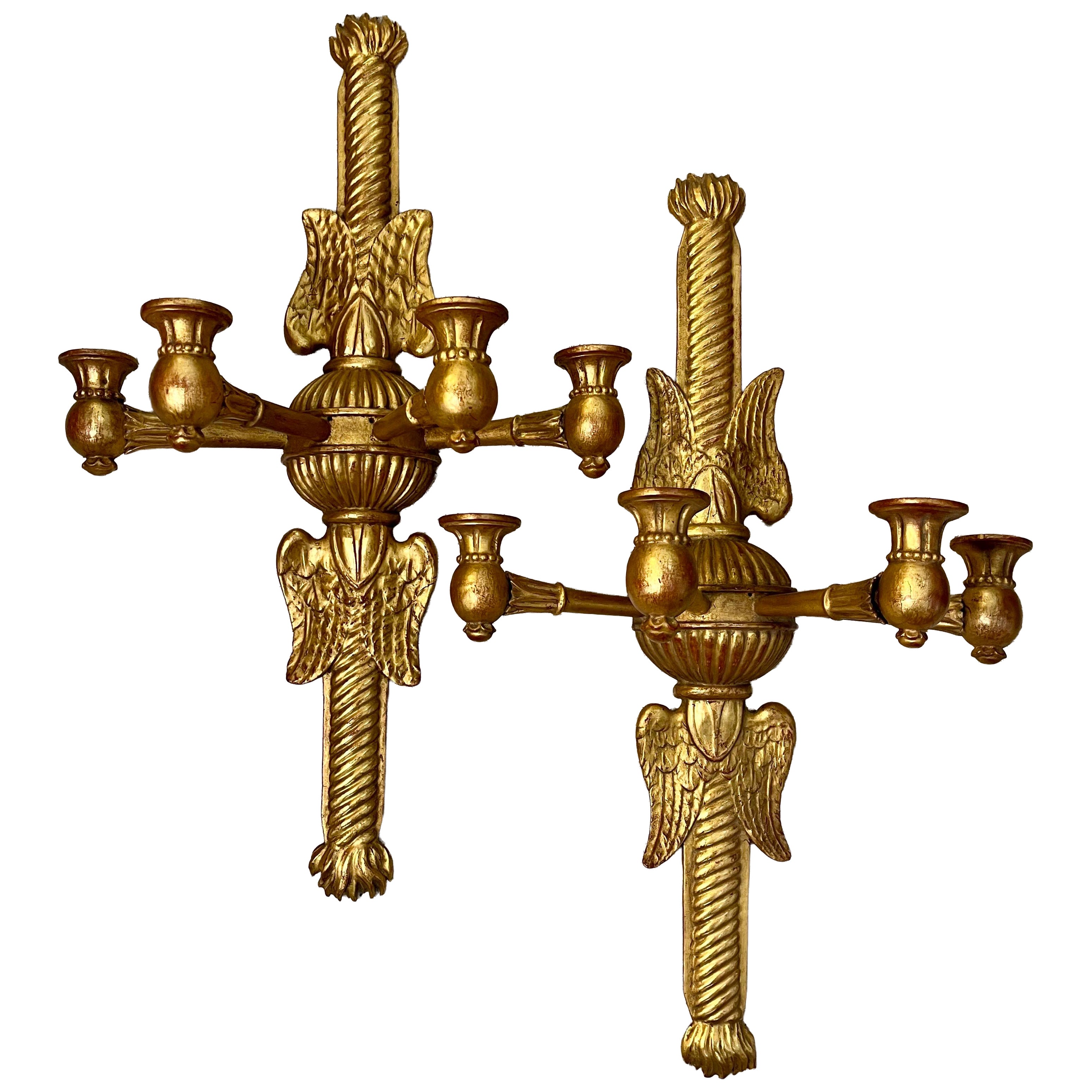Paire d'appliques Empire du 19e siècle en Wood Wood doré en vente