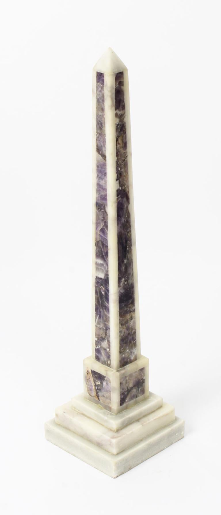 19th Century Pair Grand Tour Convent Siena and Amethyst Marble Obelisks 1