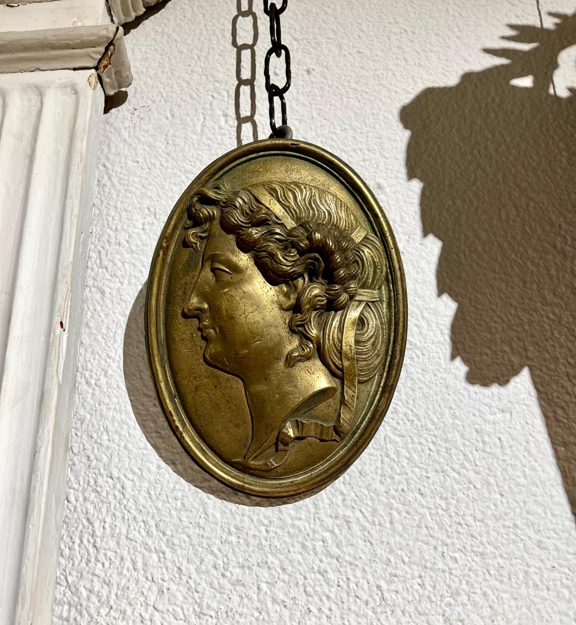 19th Century Pair Grand Tour Neoclassical Gilt Metal Relief Medallions For Sale 10