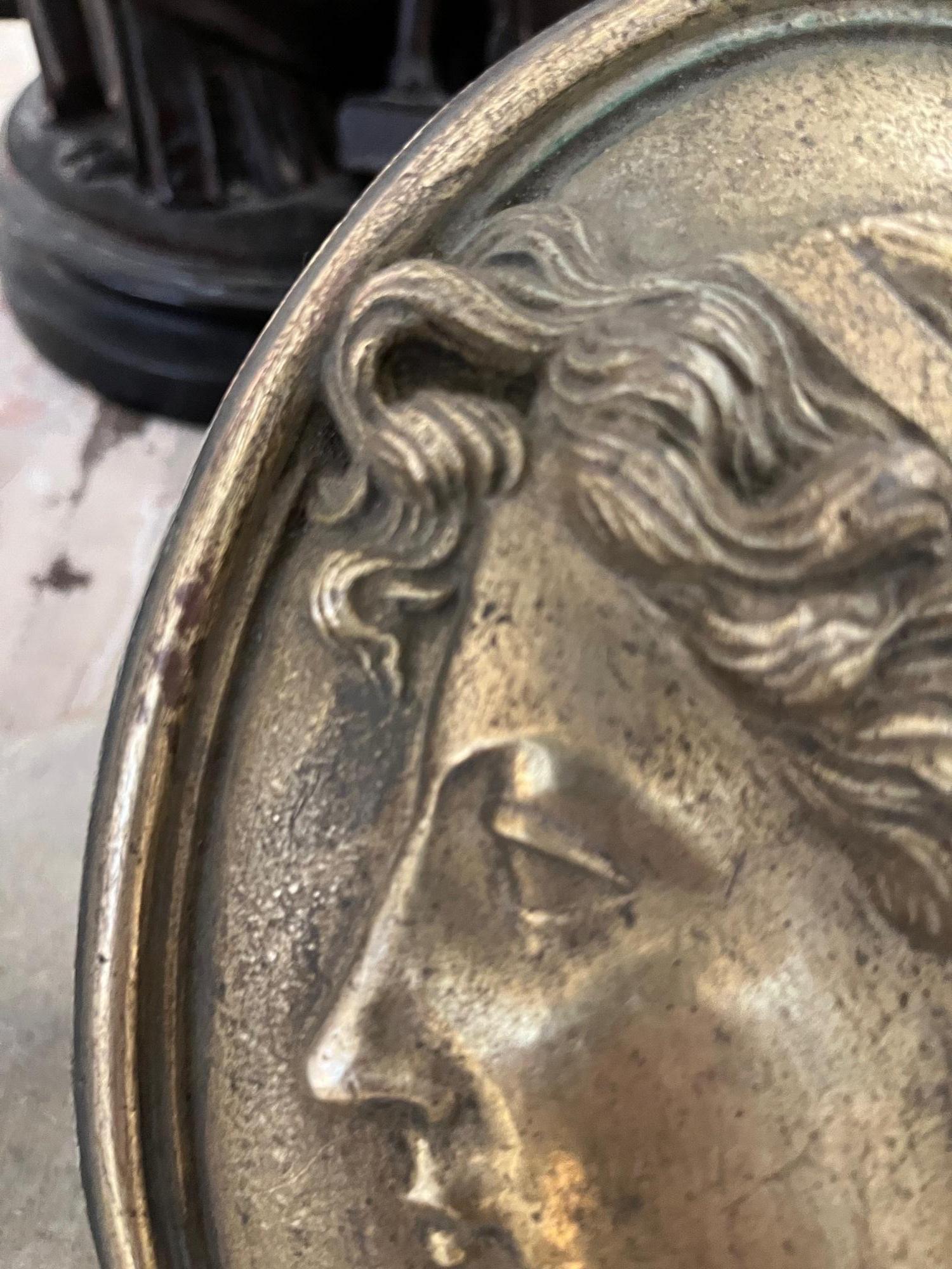 Italian 19th Century Pair Grand Tour Neoclassical Gilt Metal Relief Medallions For Sale