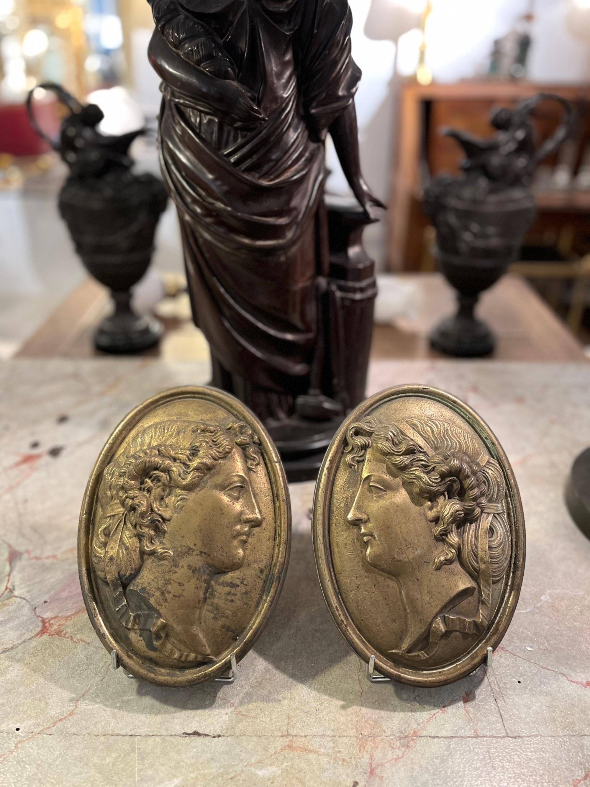 19th Century Pair Grand Tour Neoclassical Gilt Metal Relief Medallions For Sale 2