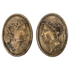 19th Century Pair Grand Tour Neoclassical Gilt Metal Relief Medallions