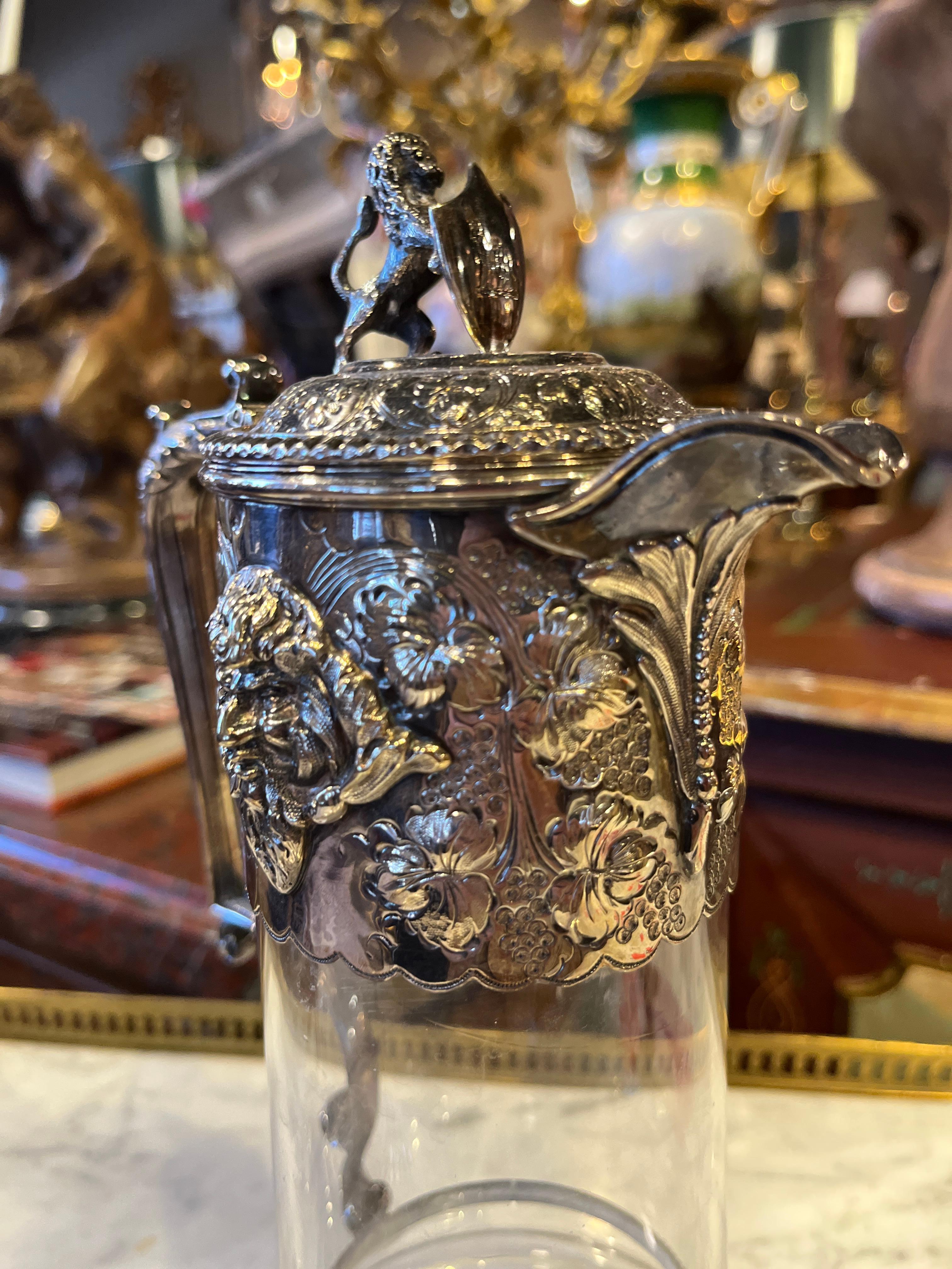 19th Century Pair Irish Sterling Silver Crystal Claret Decanters Marked 