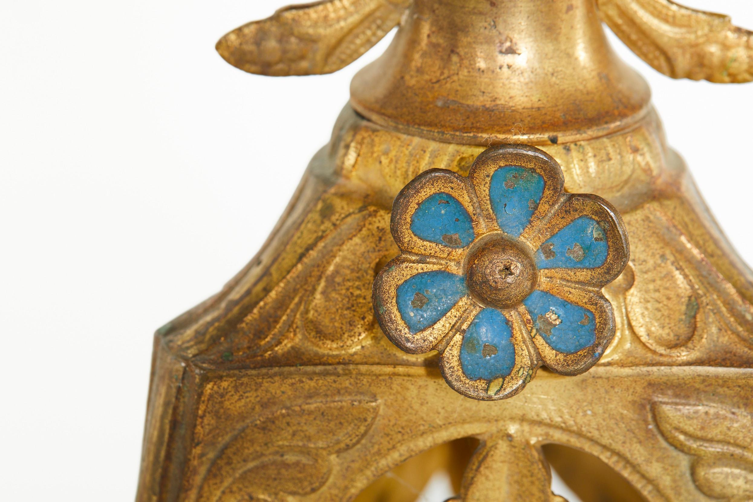 19th Century Pair Italian Gilt Brass Candleholders For Sale 5