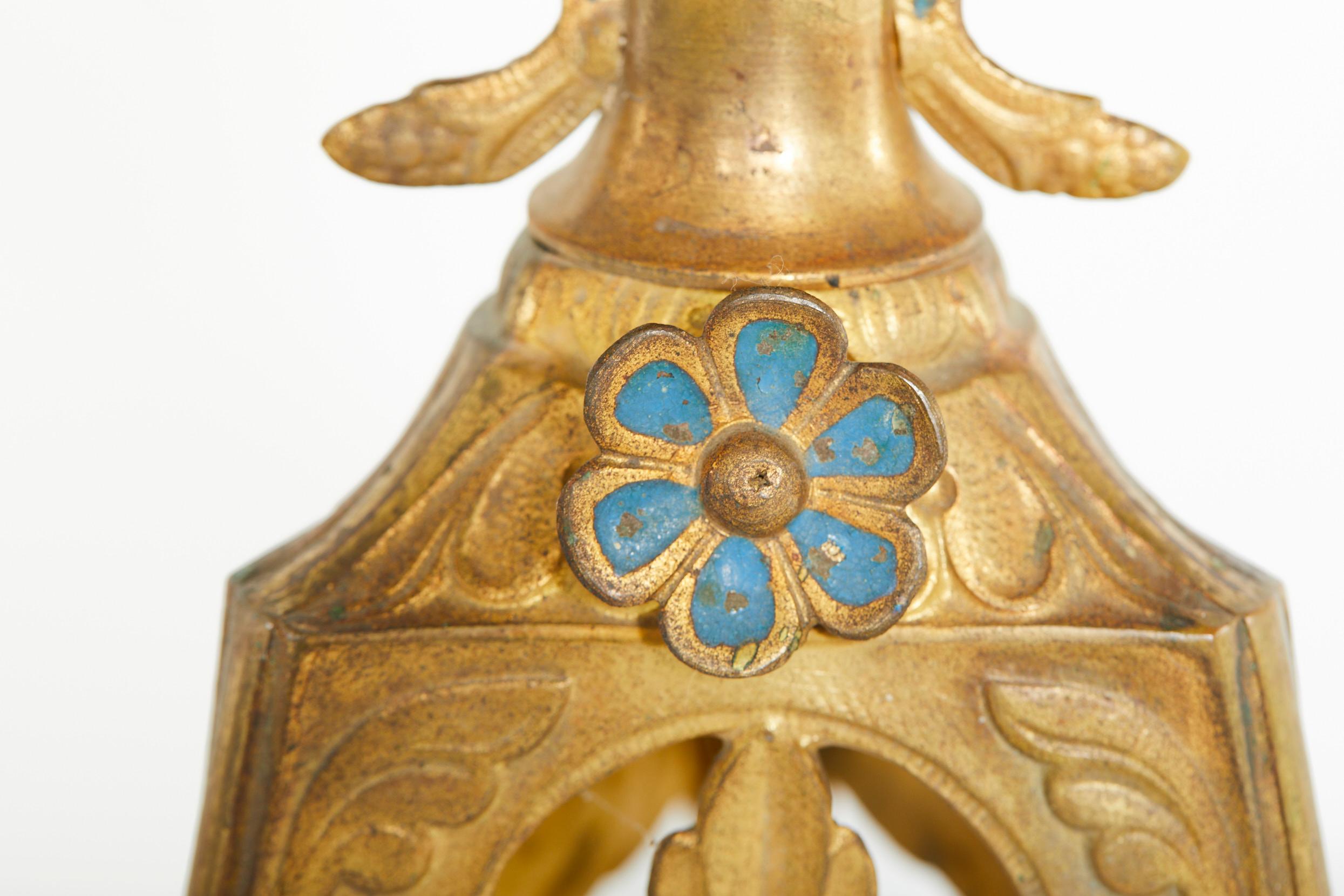 19th Century Pair Italian Gilt Brass Candleholders For Sale 7