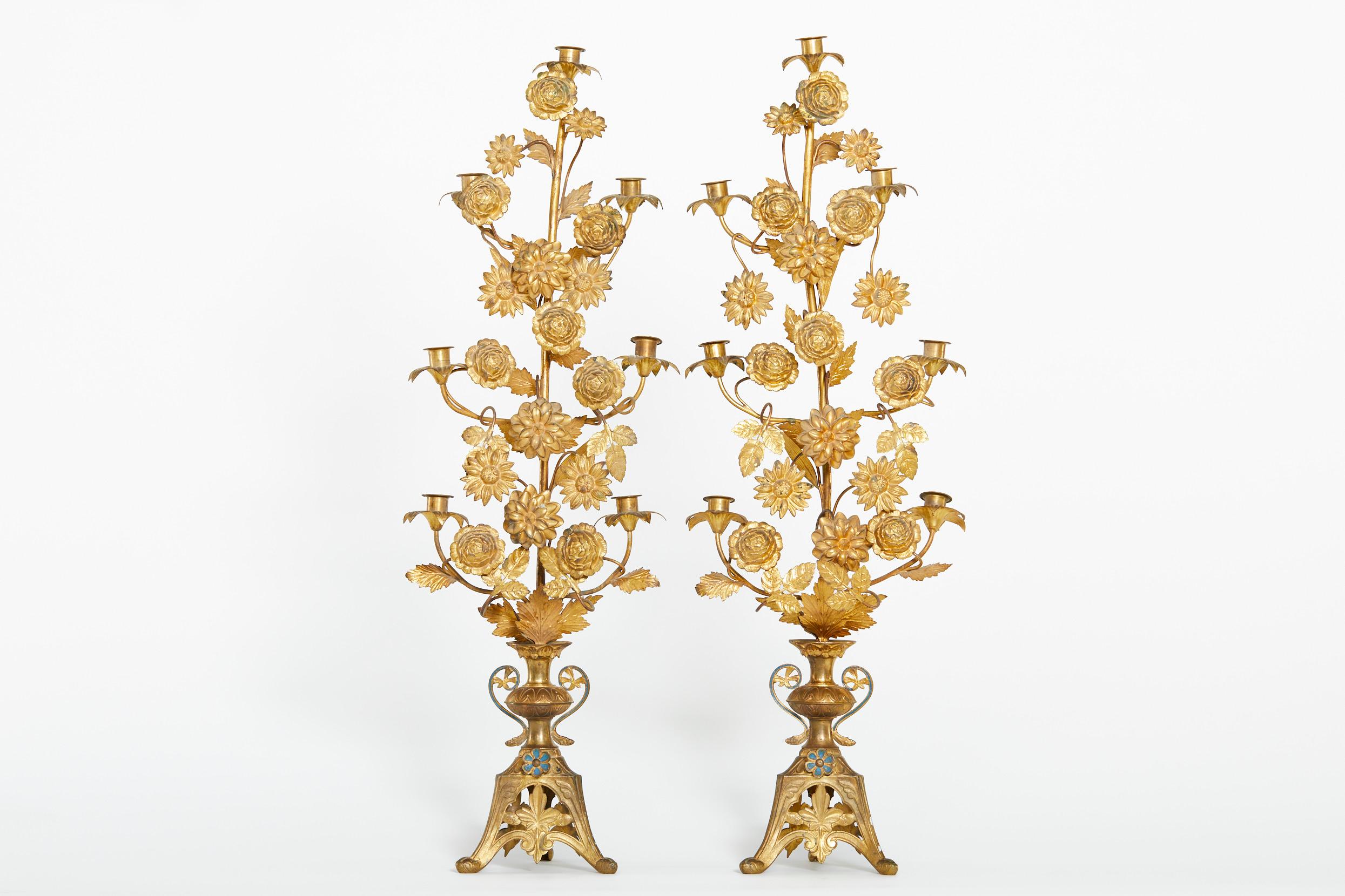 19th Century Pair Italian Gilt Brass Candleholders For Sale 10