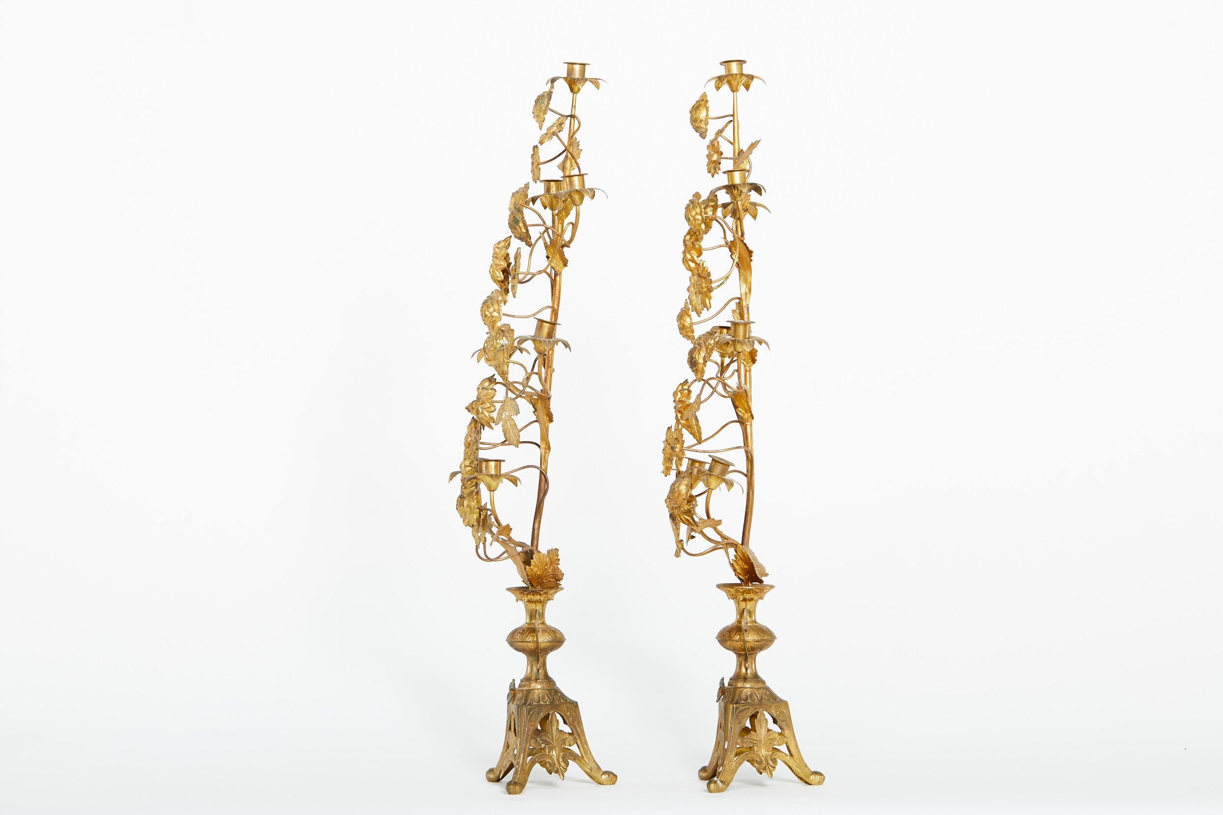 19th Century Pair Italian Gilt Brass Candleholders In Good Condition For Sale In Tarry Town, NY