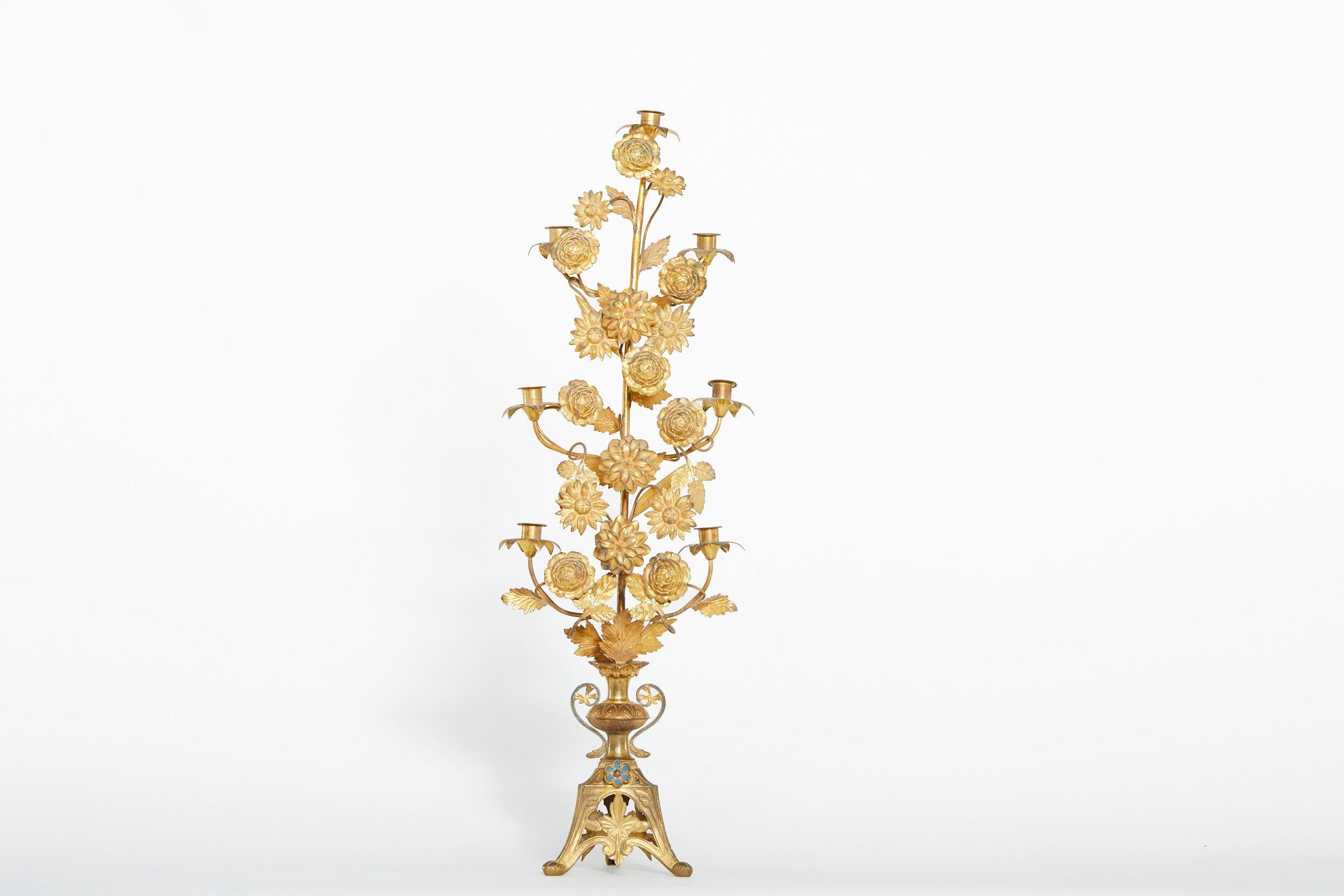 Mid-19th Century 19th Century Pair Italian Gilt Brass Candleholders For Sale