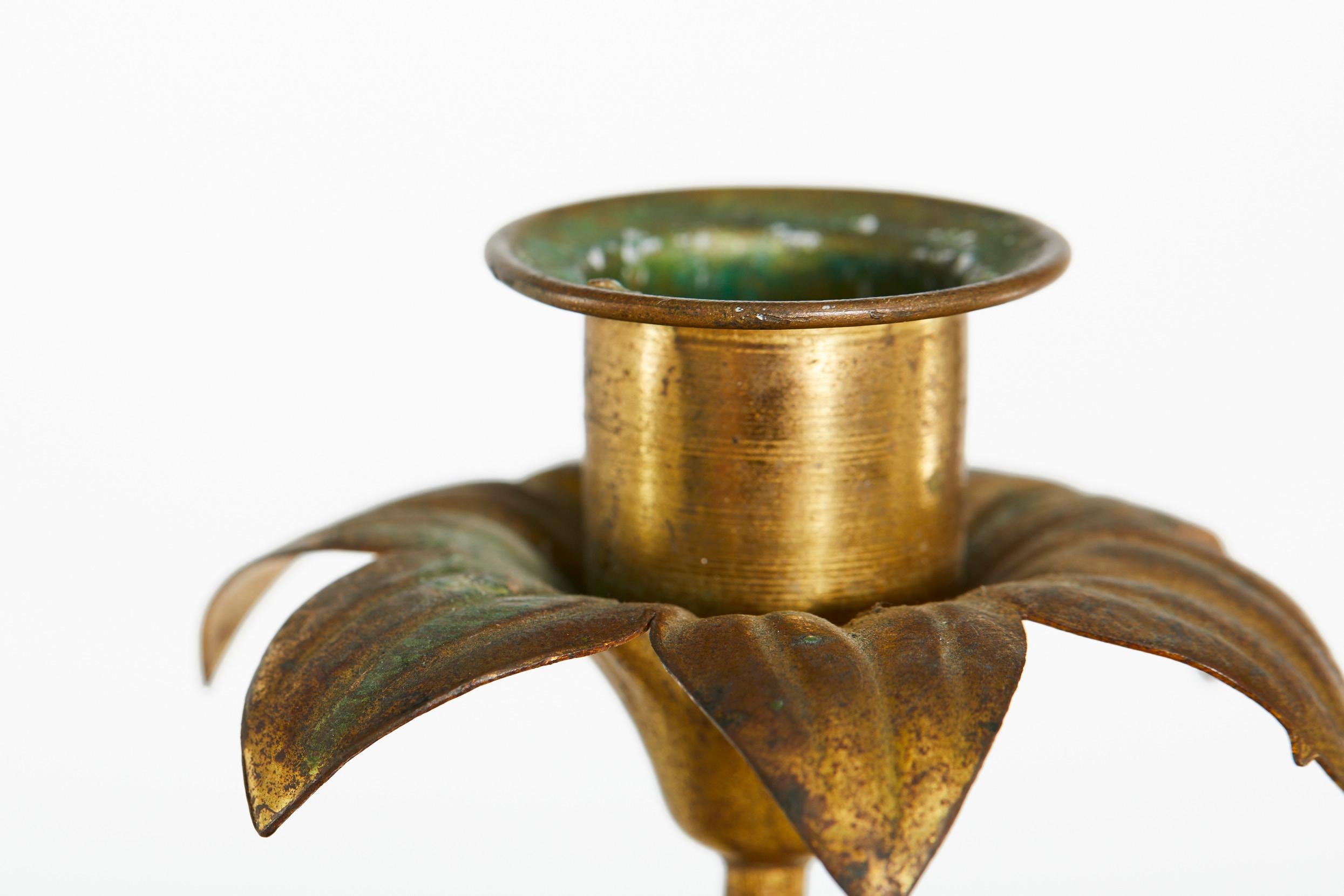 19th Century Pair Italian Gilt Brass Candleholders For Sale 3