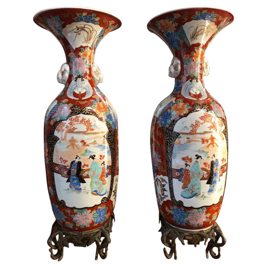 19th Century Pair, Japanese Meiiji Imari Porcelain Vases For Sale