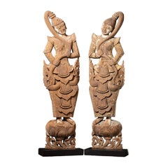 19th century Pair large antique Burmese wooden temple panels with Wathondara