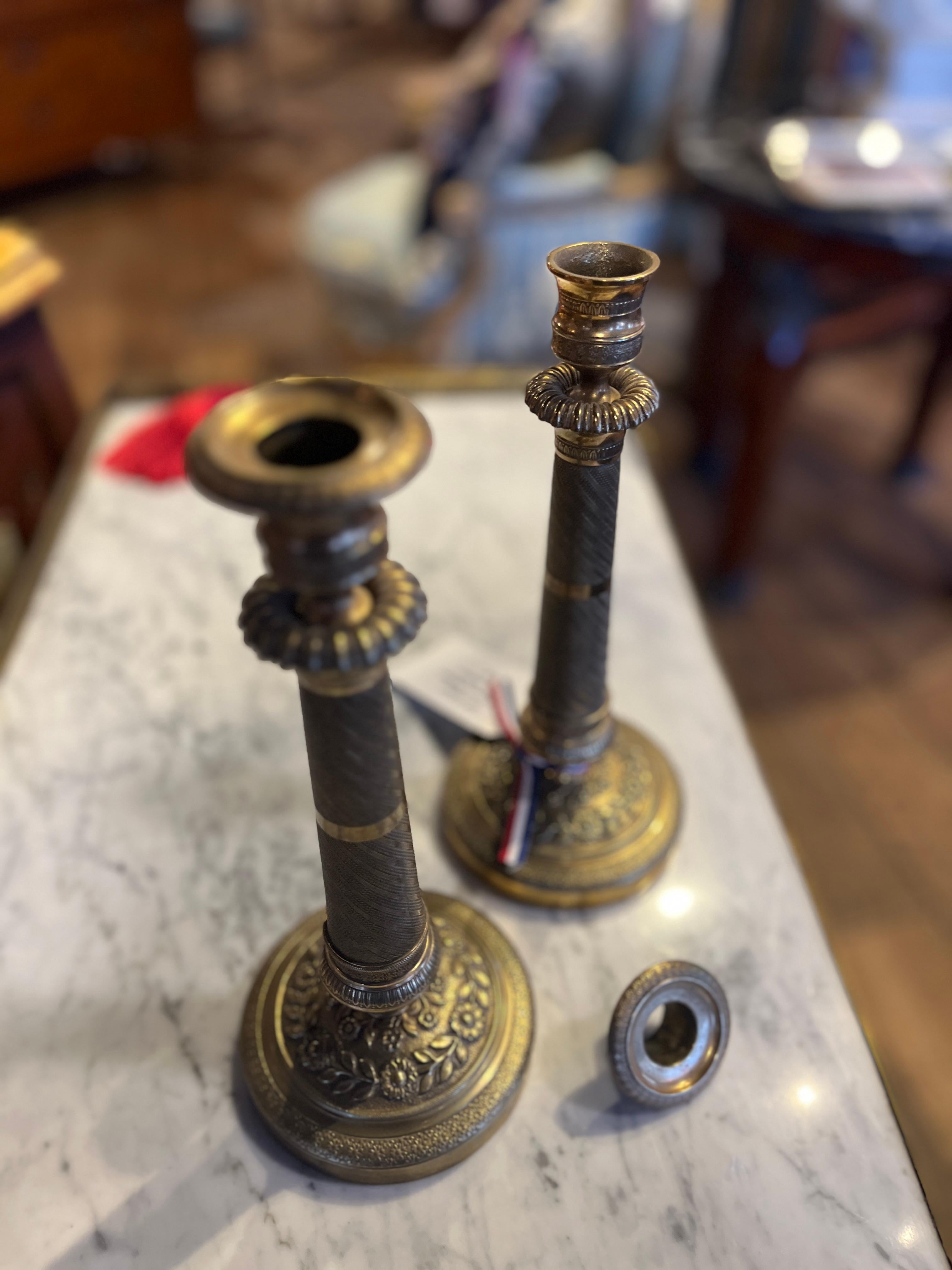 Bronze 19th Century Pair Louis Philippe Candle Holders For Sale