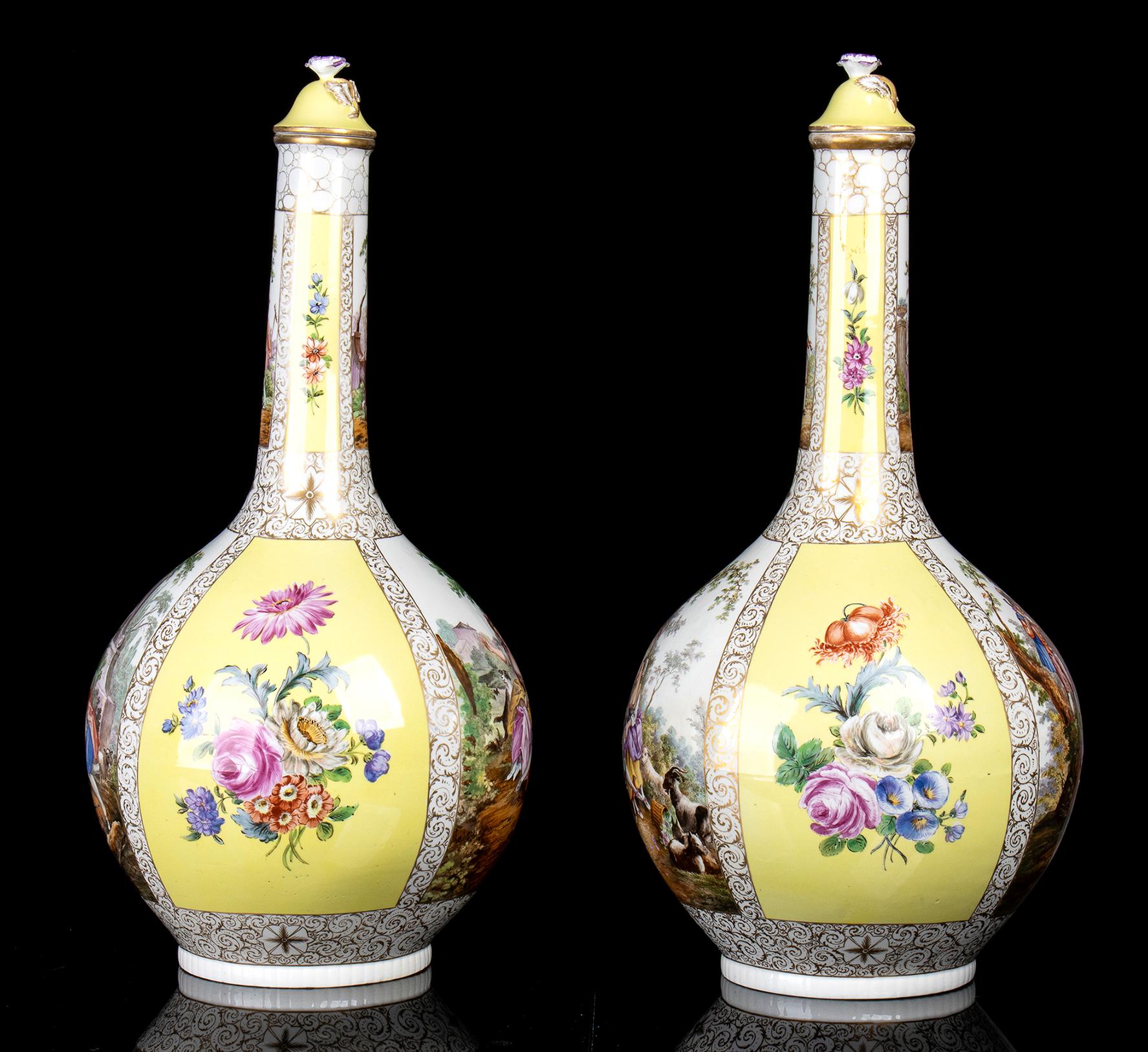 Hand-Painted 19th Century Louis Philippe Porcelain  Pair of  Vases Germany 1840