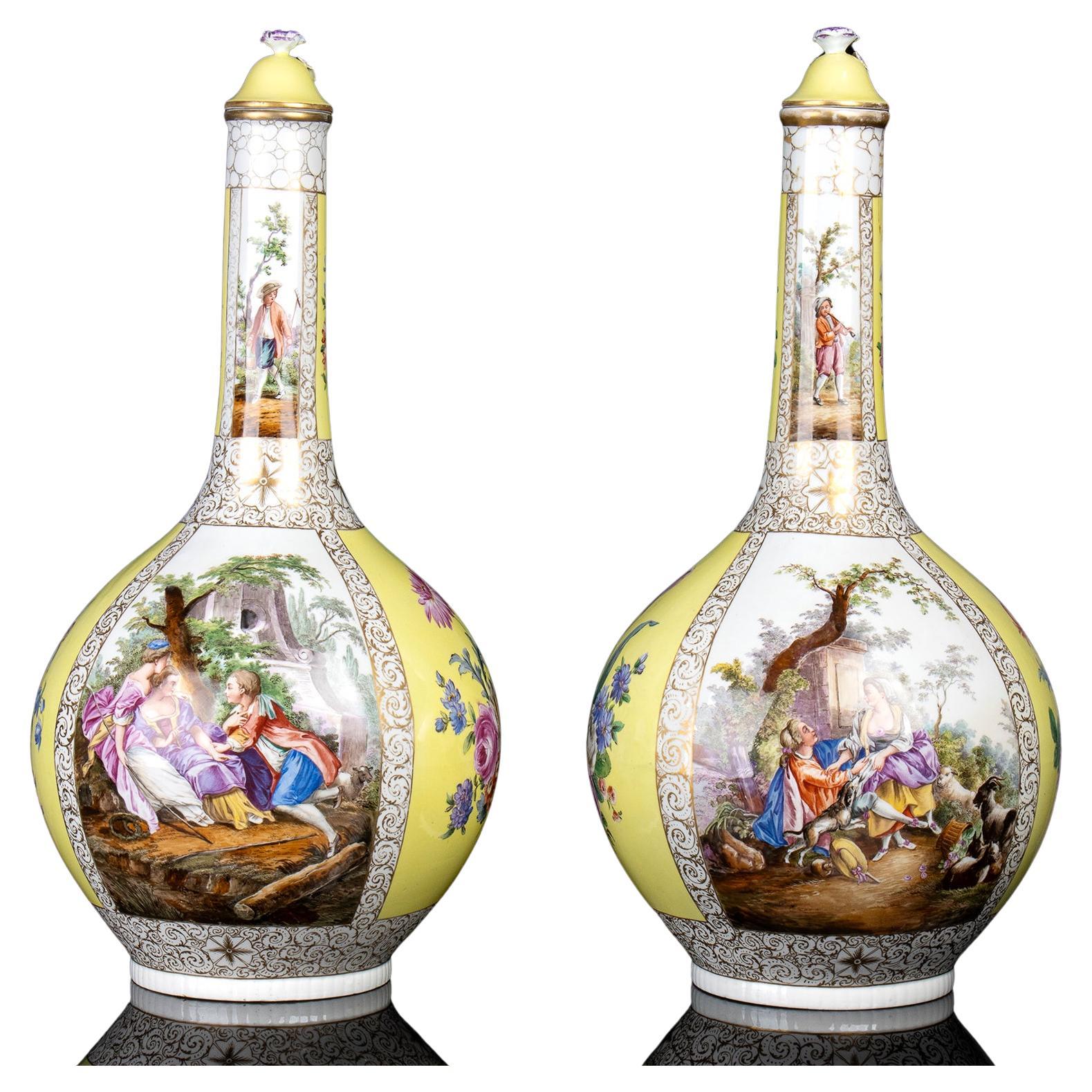 19th Century Louis Philippe Porcelain  Pair of  Vases Germany 1840 For Sale