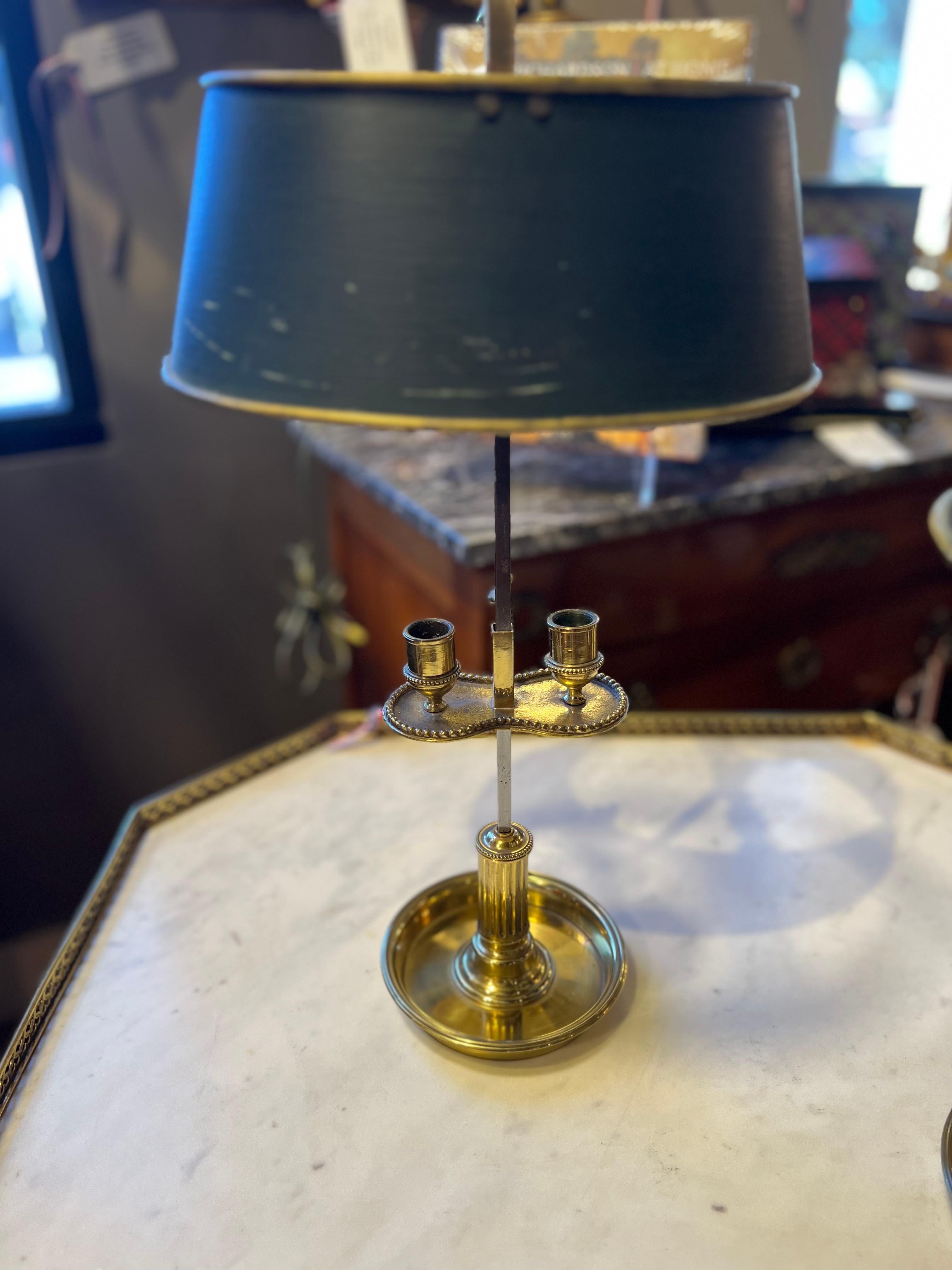 19th Century Pair Louis XVI Style Brass Bouillotte Lamps For Sale 1