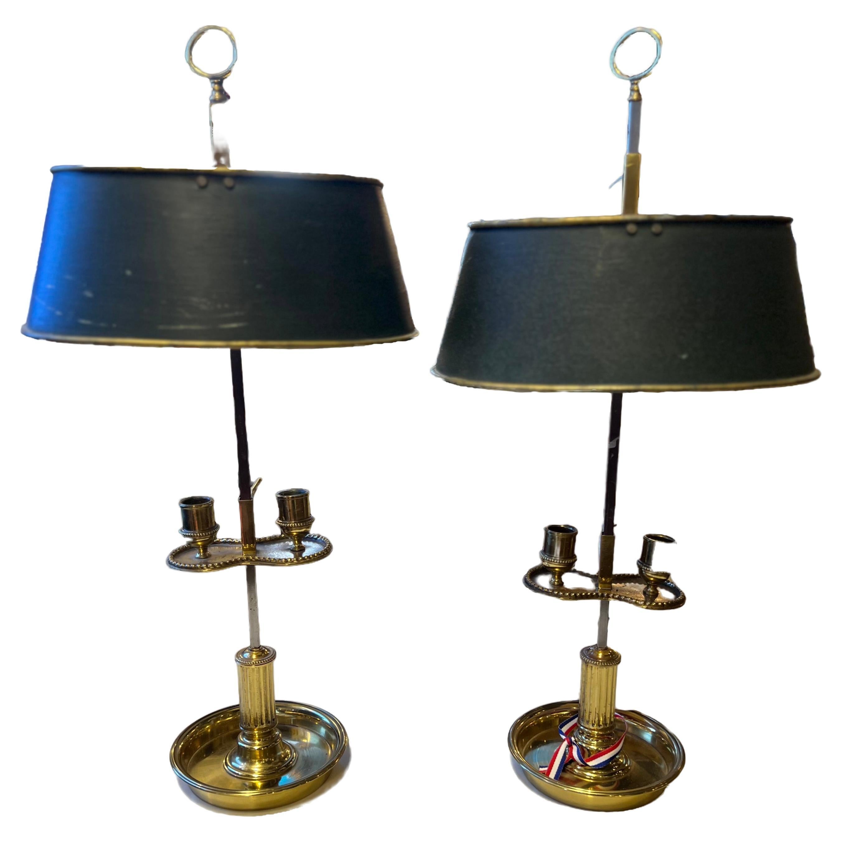 19th Century Pair Louis XVI Style Brass Bouillotte Lamps