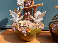 19th Century Pair Minton Vases with Farm Birds Encrusted Flowers and Children