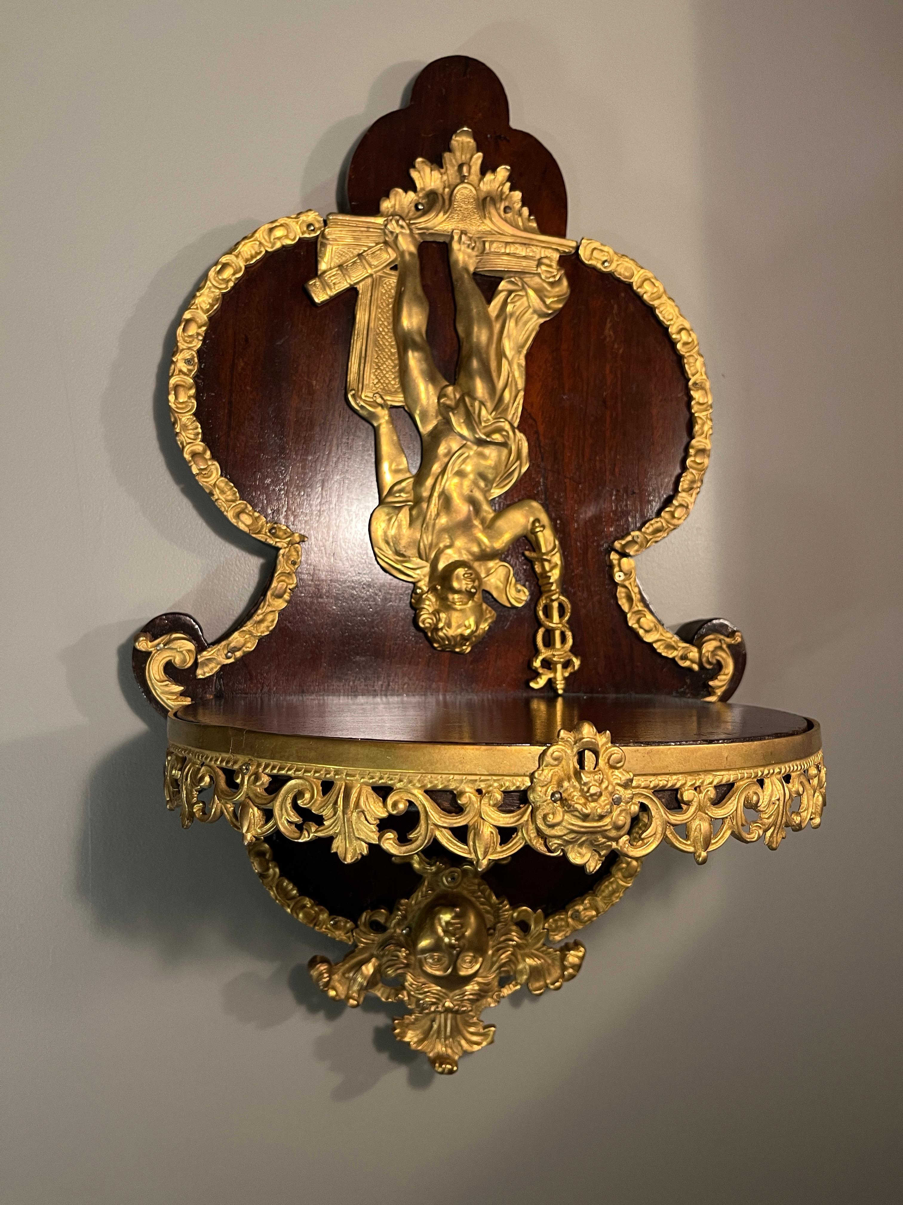 19th Century Pair Napoleon III Mahogany and Ormolu Neoclassical Wall Brackets For Sale 6