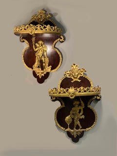 19th Century Pair Napoleon III Mahogany and Ormolu Neoclassical Wall Brackets