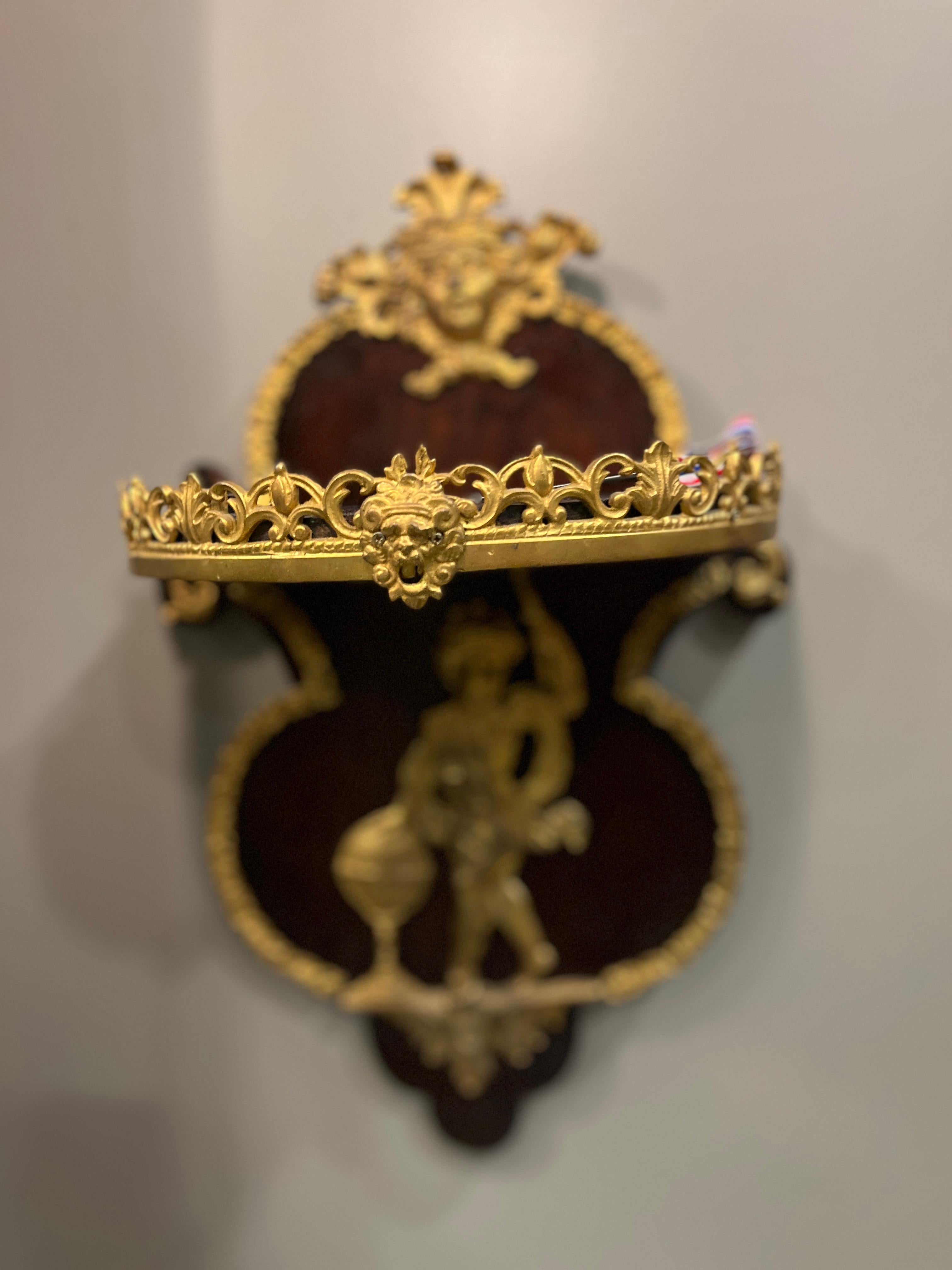 French 19th Century Pair Napoleon III Mahogany and Ormolu Neoclassical Wall Brackets For Sale