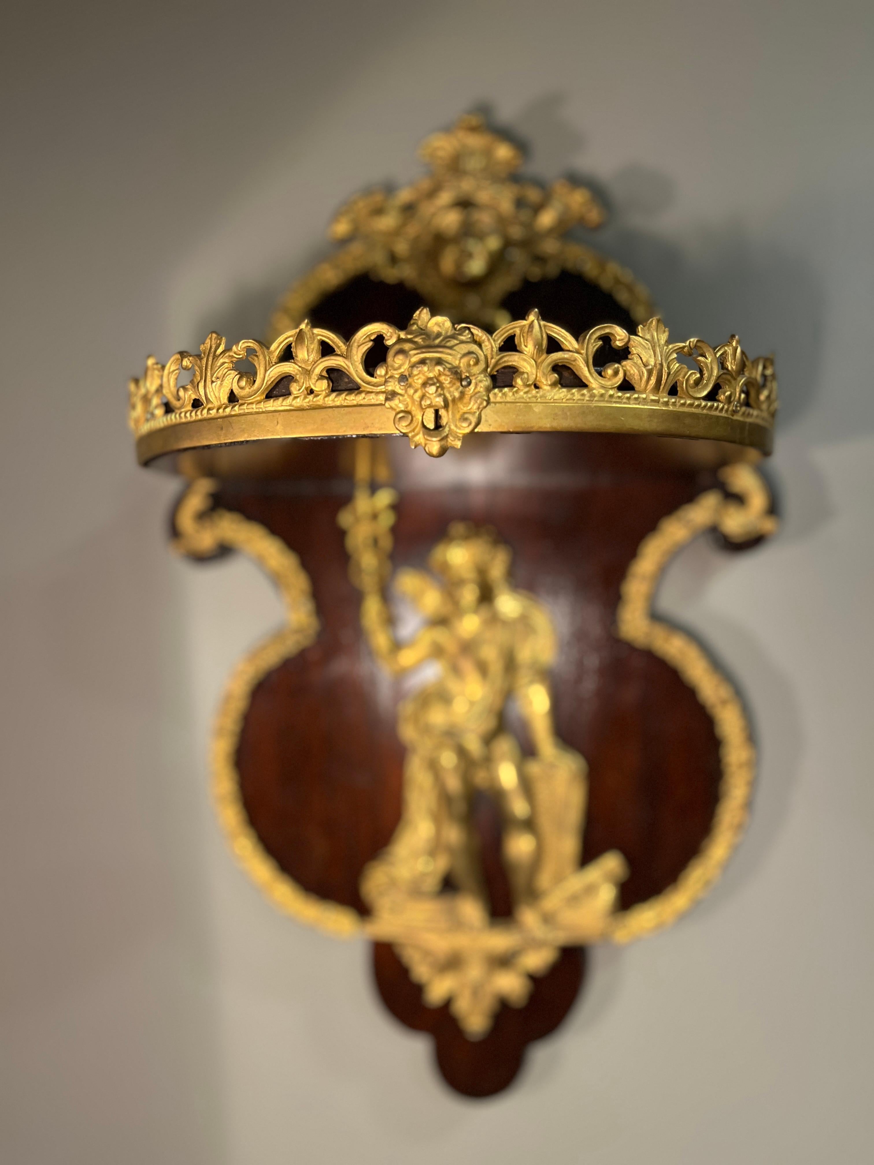 19th Century Pair Napoleon III Mahogany and Ormolu Neoclassical Wall Brackets For Sale 5