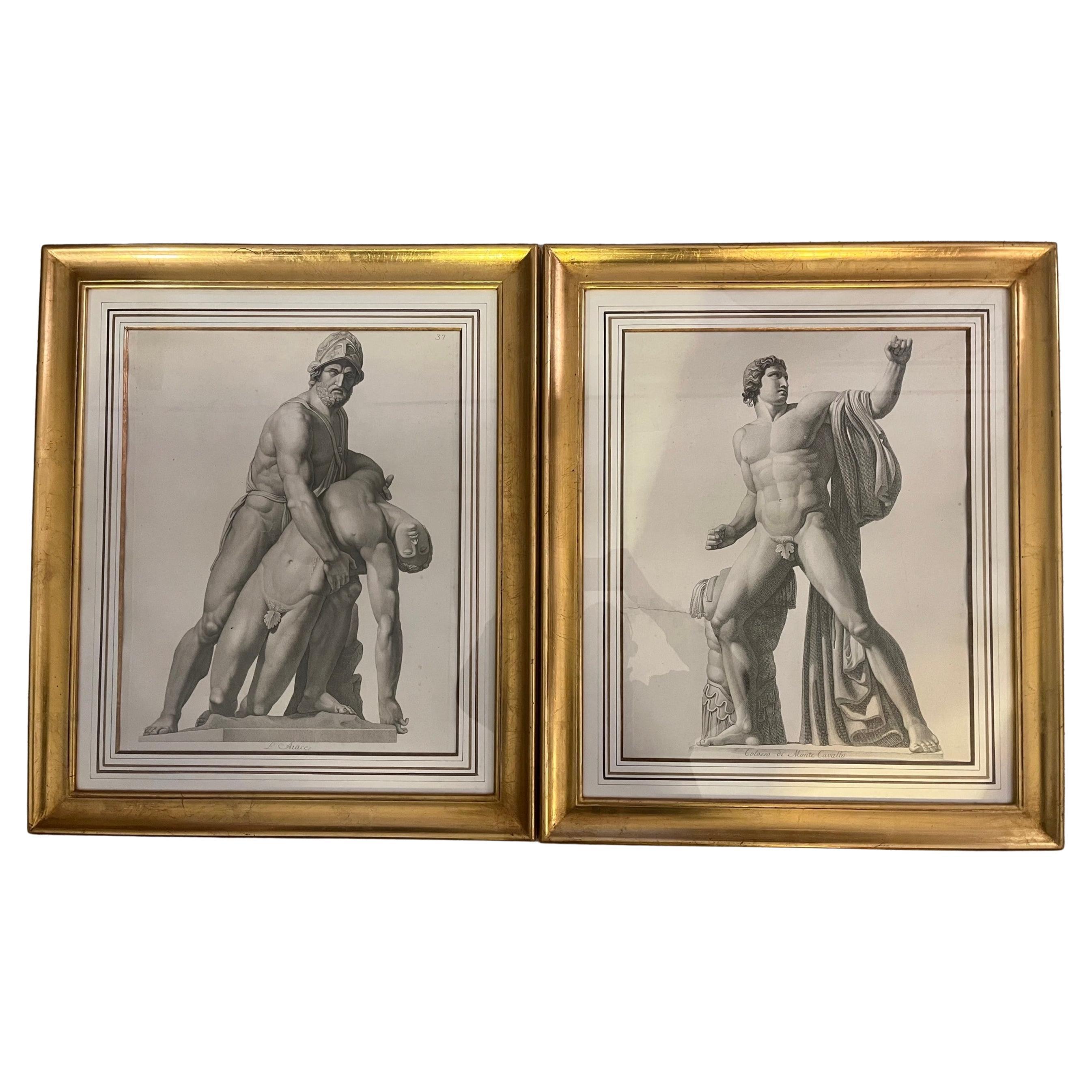 19. Jahrhundert Paar neoklassische Stiche Klassische Skulpturen Signiert J. Alace