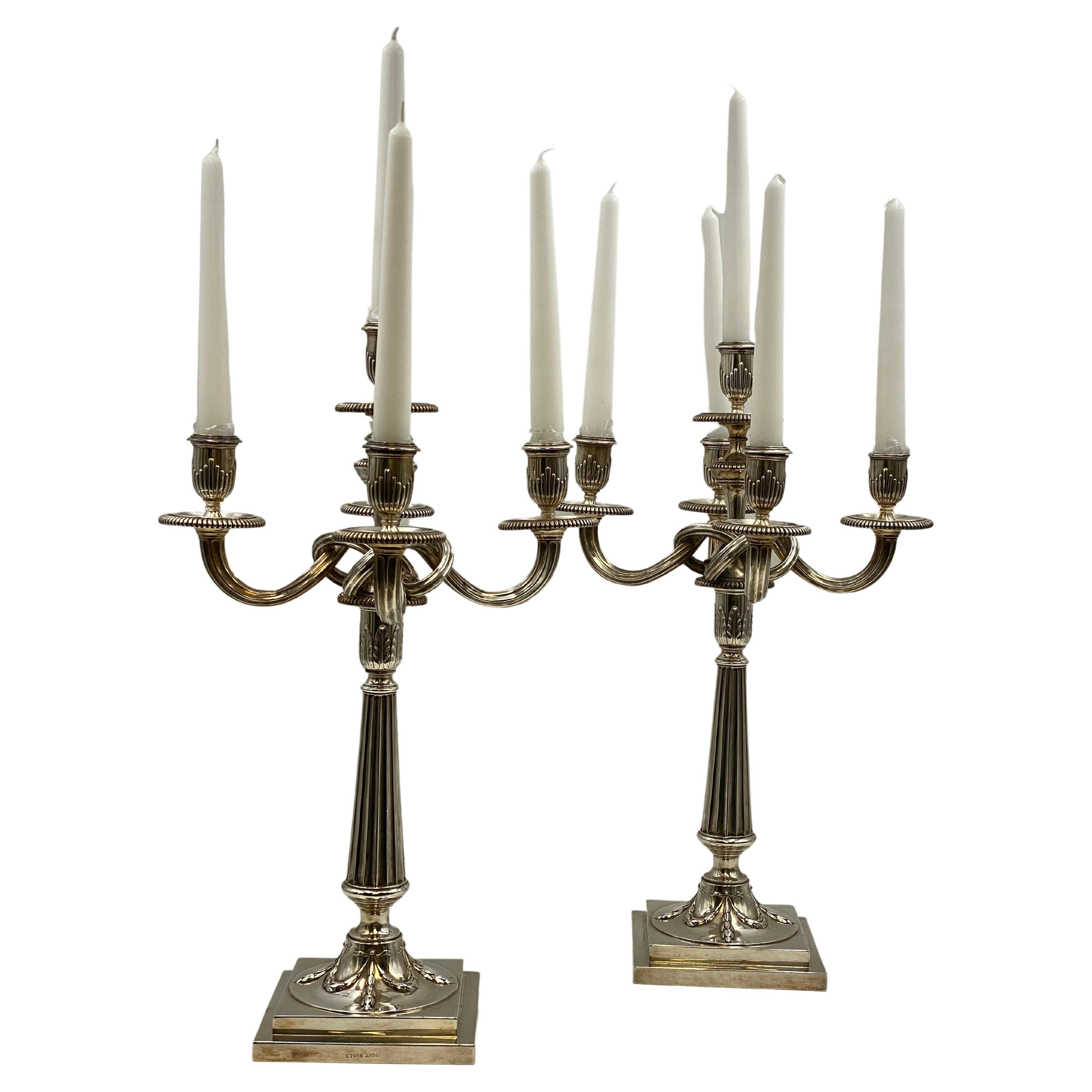 19th Century Pair of 5-Light Continental Silver Candelabra by Koch and Bergfeld