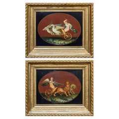 19th Century Pair of allegorical figures on chariots Painting Oil on canvas