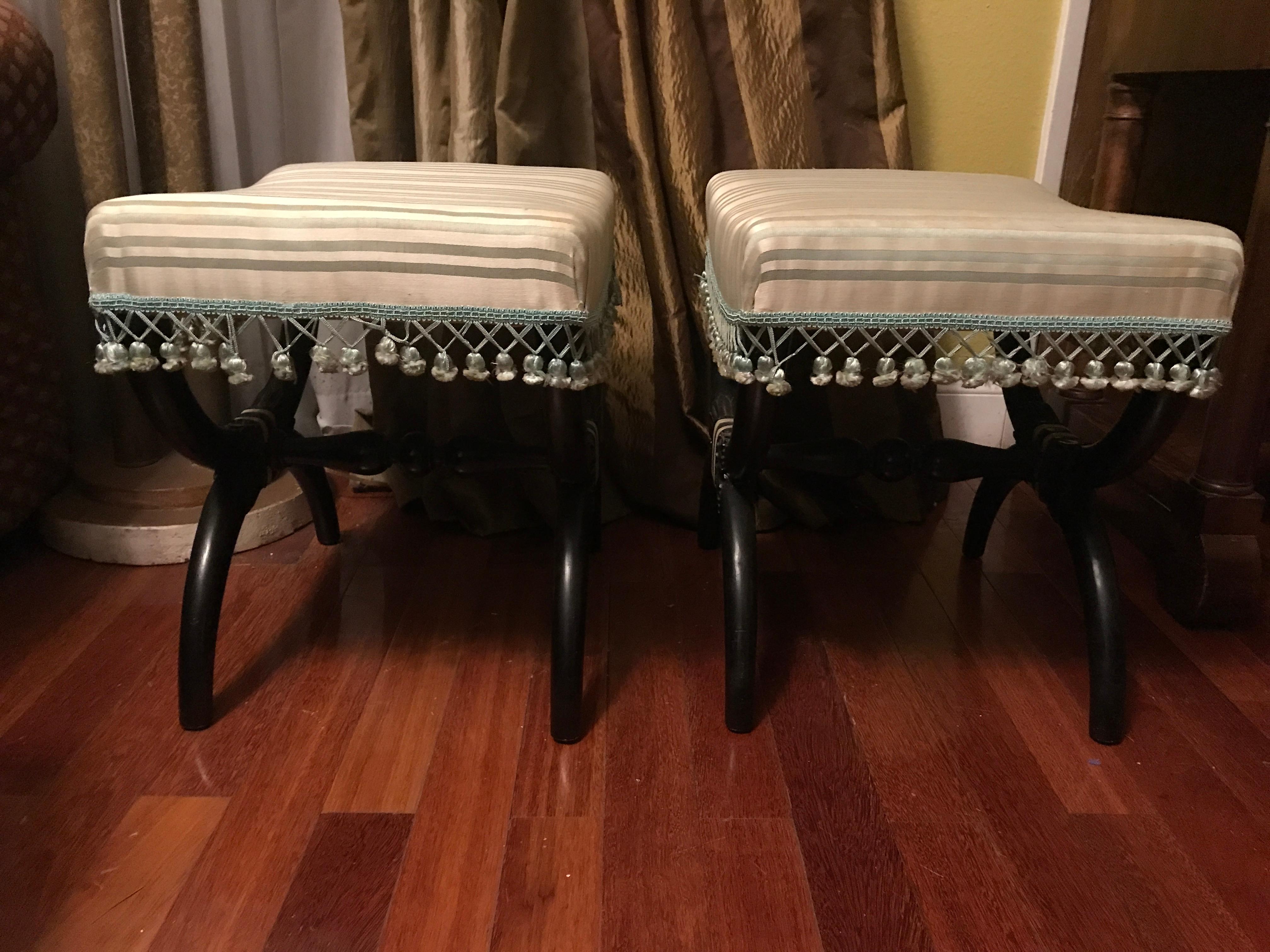 Ebonized 19th Century Pair of America or European Curule Stools