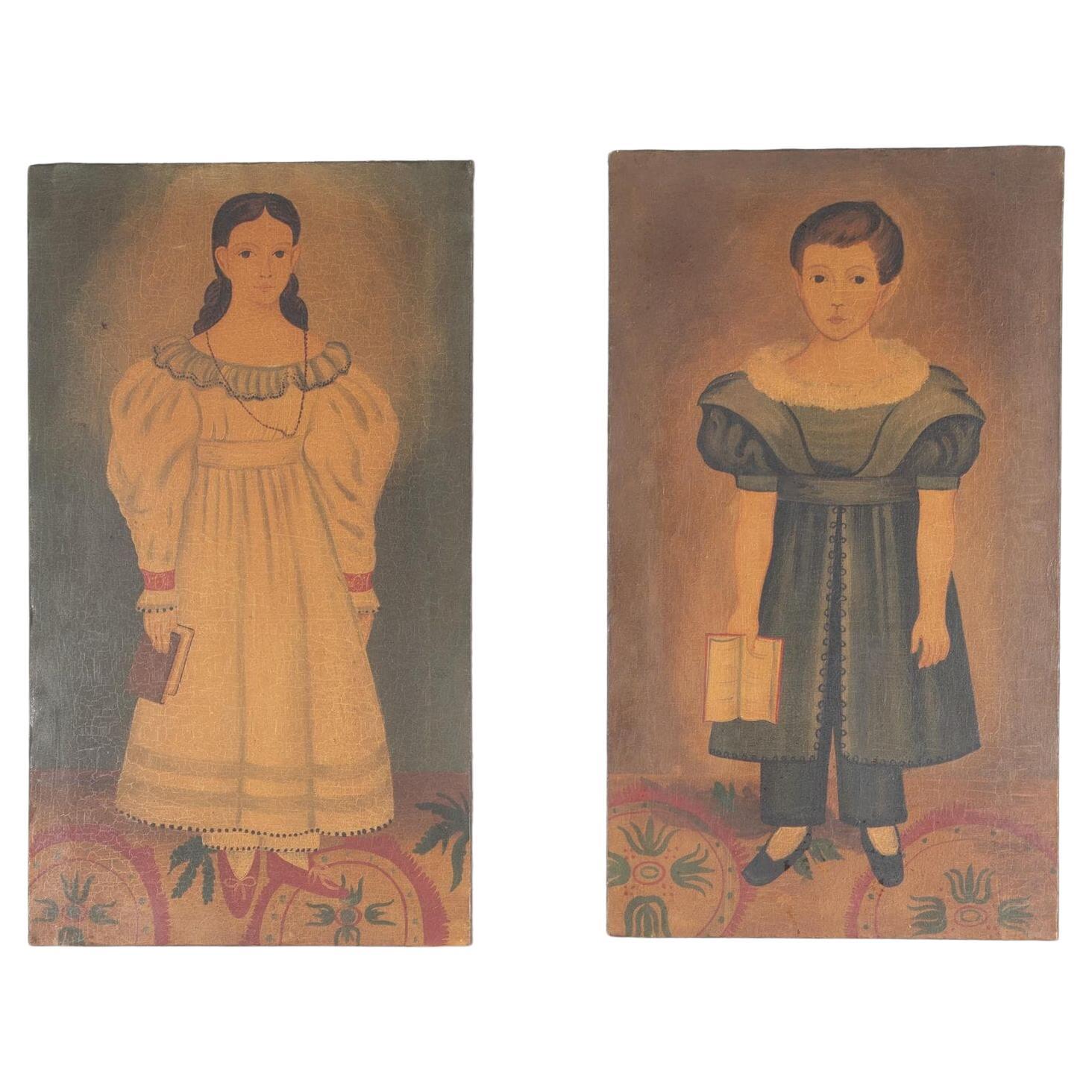 19th Century Pair of American Folk Art Paintings