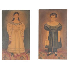Pareja de cuadros de arte popular americano del siglo XIX