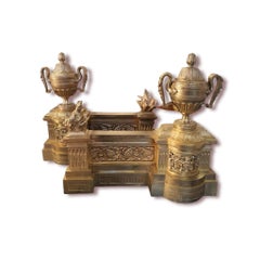 19th Century, Pair of Andirons for Fireplace, Gilt Bronze
