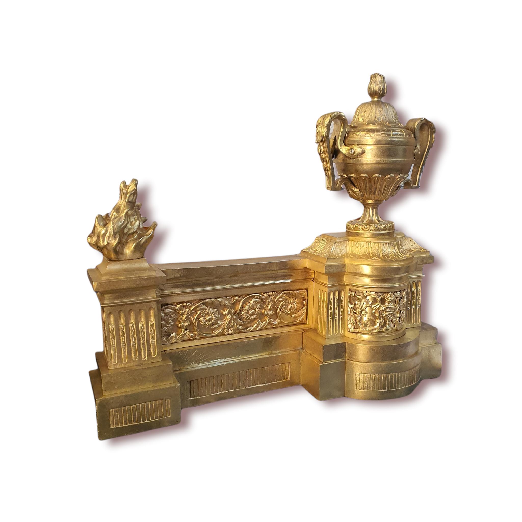 Napoleon III 19th Century, Pair of Andirons for Fireplace, Gilt Bronze For Sale