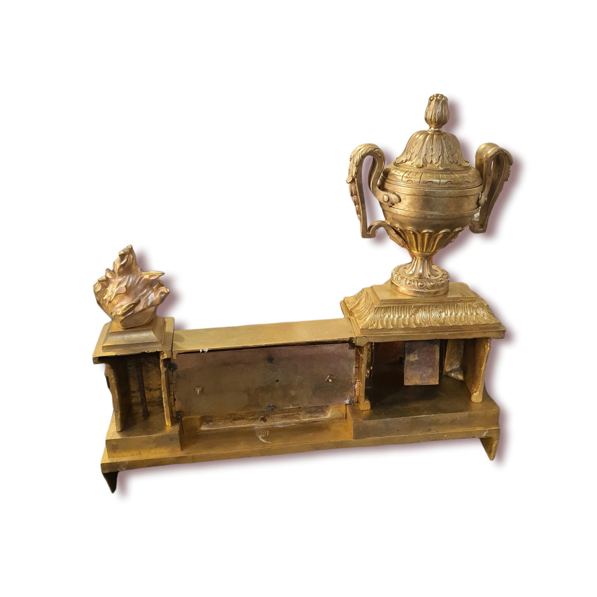 French 19th Century, Pair of Andirons for Fireplace, Gilt Bronze For Sale