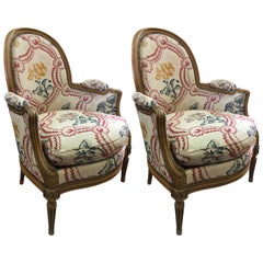 19th Century Pair of Antique French Armchairs in Louis XVI Style