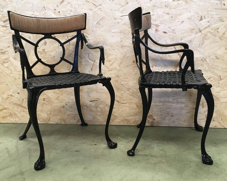 19th Century Pair of Antique French Cast Iron Garden Chairs in Black at