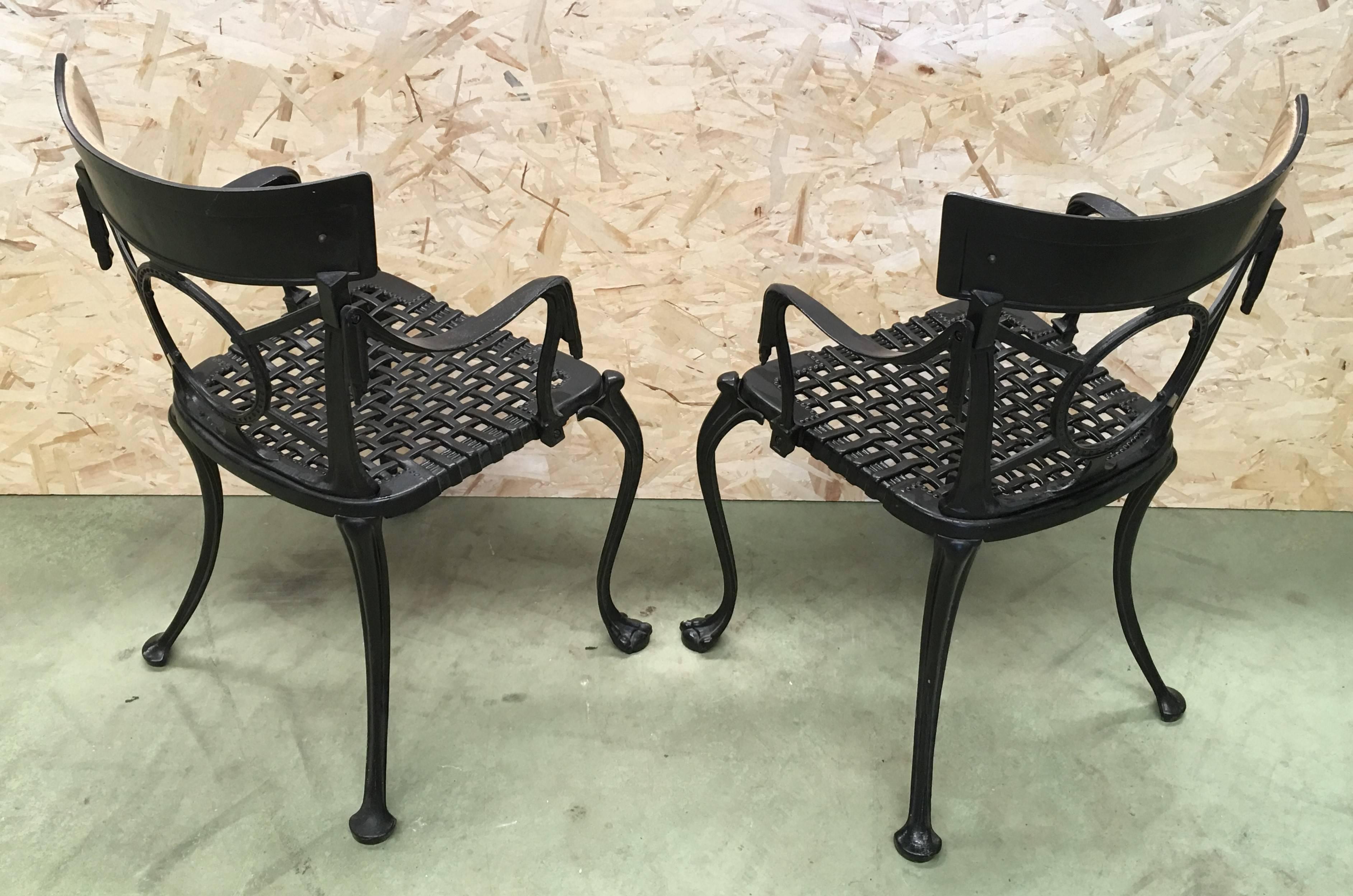 French Provincial 19th Century Pair of Antique French Cast Iron Garden Chairs in Black