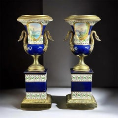 19th-Century, Pair of Antique French Sèvres staly Porcelain Vases, Napoleon III