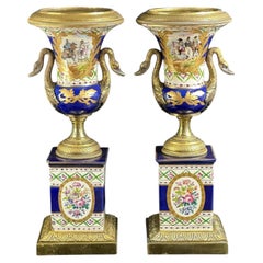 19th-Century, Pair of Antique French Sèvres staly Porcelain Vases, Napoleon III